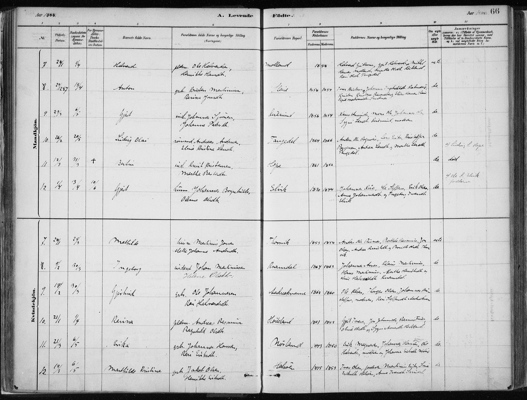 Masfjorden Sokneprestembete, SAB/A-77001: Parish register (official) no. B  1, 1876-1899, p. 66