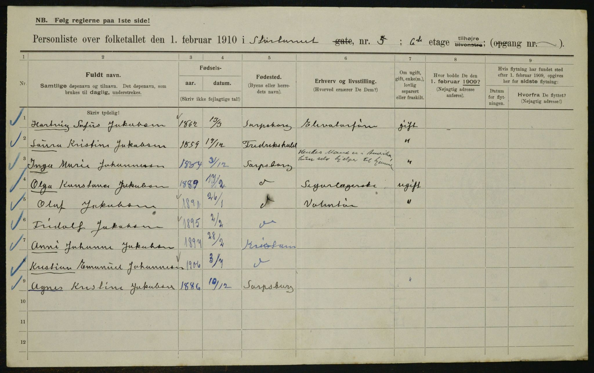 OBA, Municipal Census 1910 for Kristiania, 1910, p. 109306