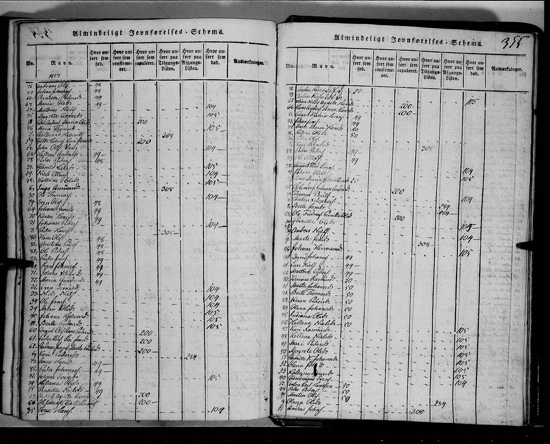 Toten prestekontor, SAH/PREST-102/H/Ha/Hab/L0001: Parish register (copy) no. 1, 1814-1820, p. 355