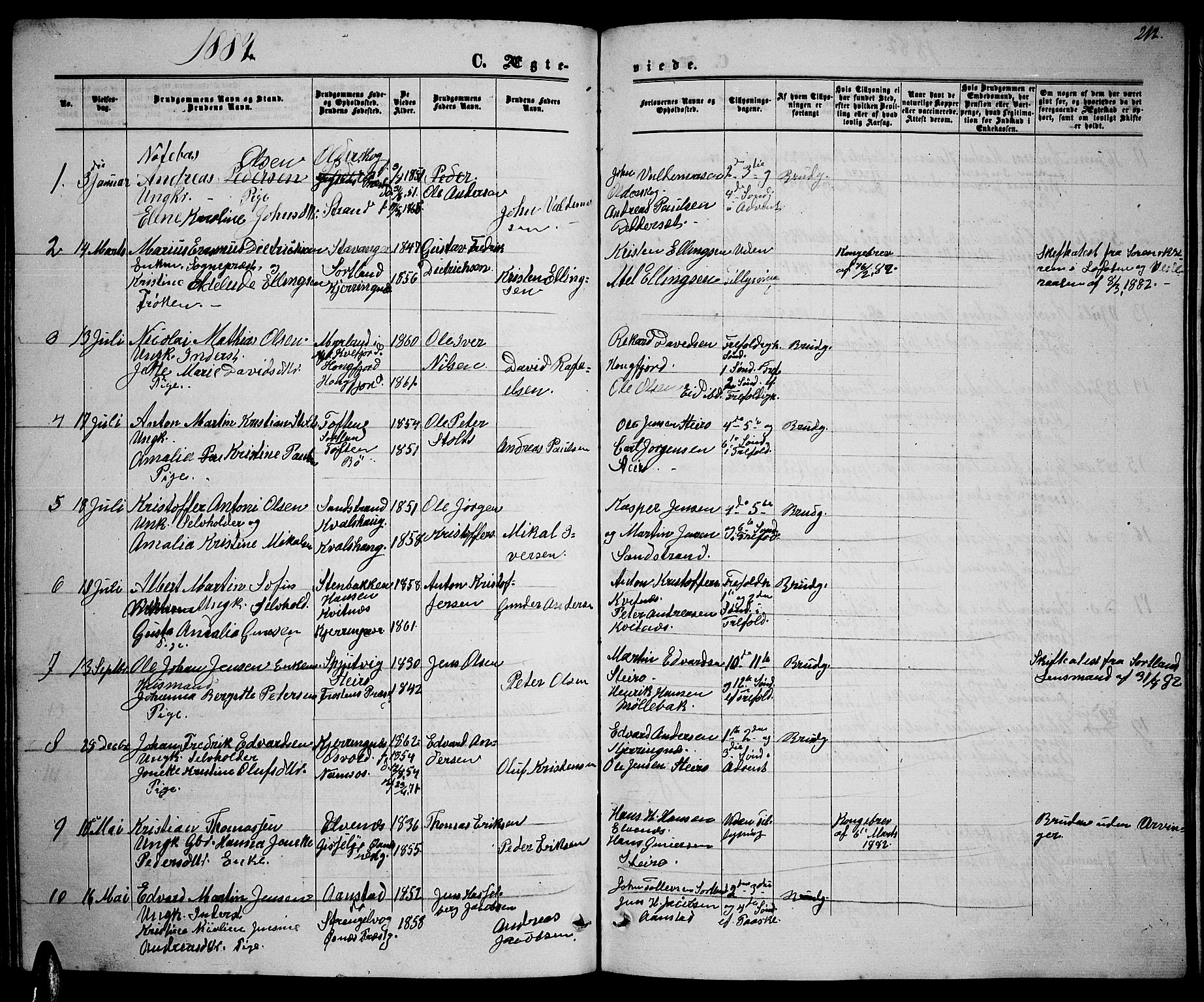 Ministerialprotokoller, klokkerbøker og fødselsregistre - Nordland, SAT/A-1459/895/L1381: Parish register (copy) no. 895C03, 1864-1885, p. 212