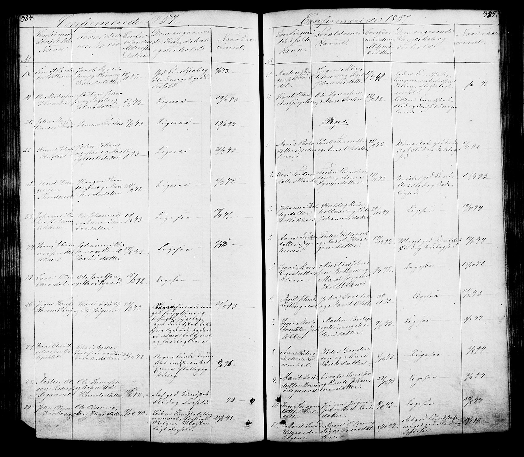 Lesja prestekontor, AV/SAH-PREST-068/H/Ha/Hab/L0005: Parish register (copy) no. 5, 1850-1894, p. 384-385