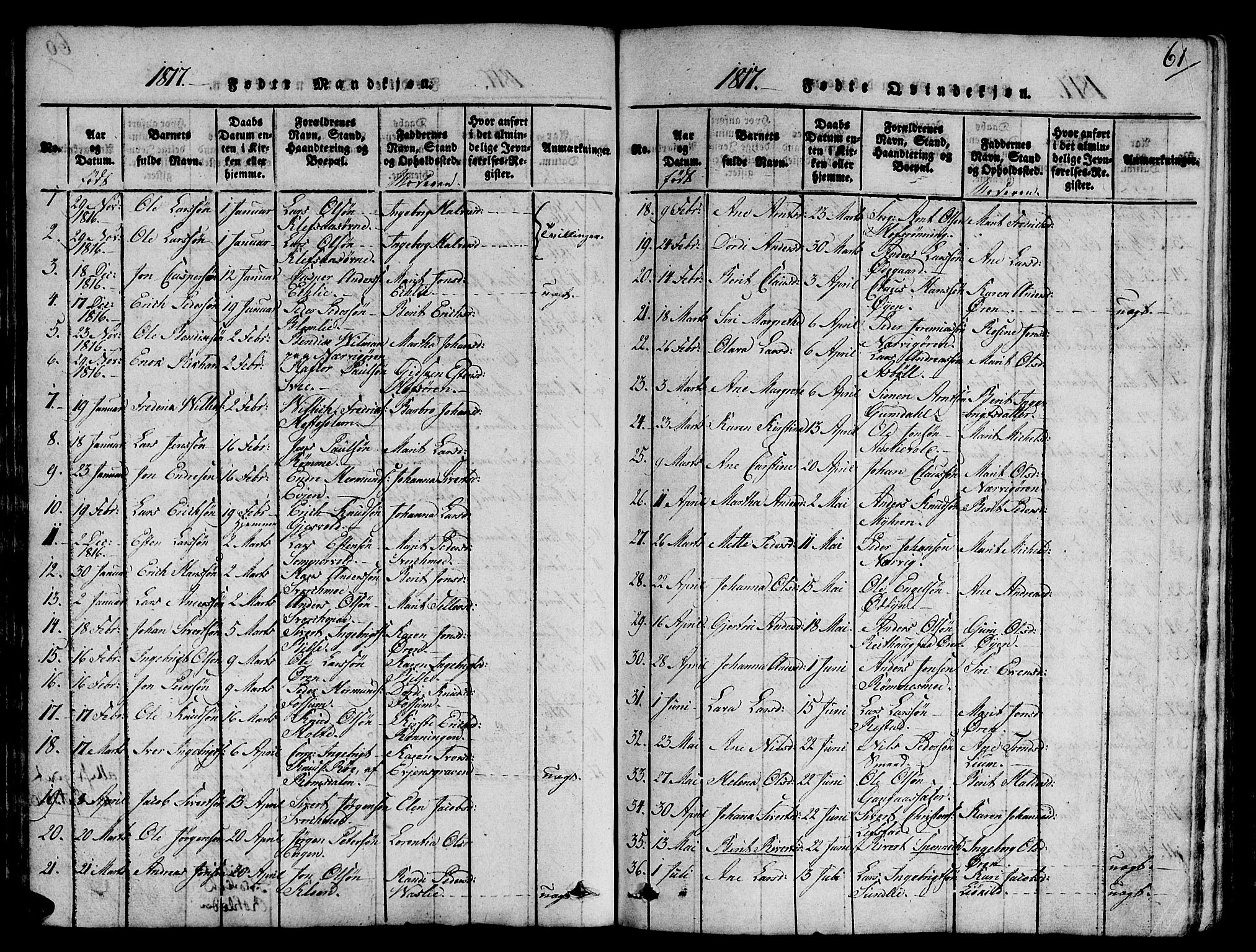 Ministerialprotokoller, klokkerbøker og fødselsregistre - Sør-Trøndelag, SAT/A-1456/668/L0803: Parish register (official) no. 668A03, 1800-1826, p. 61