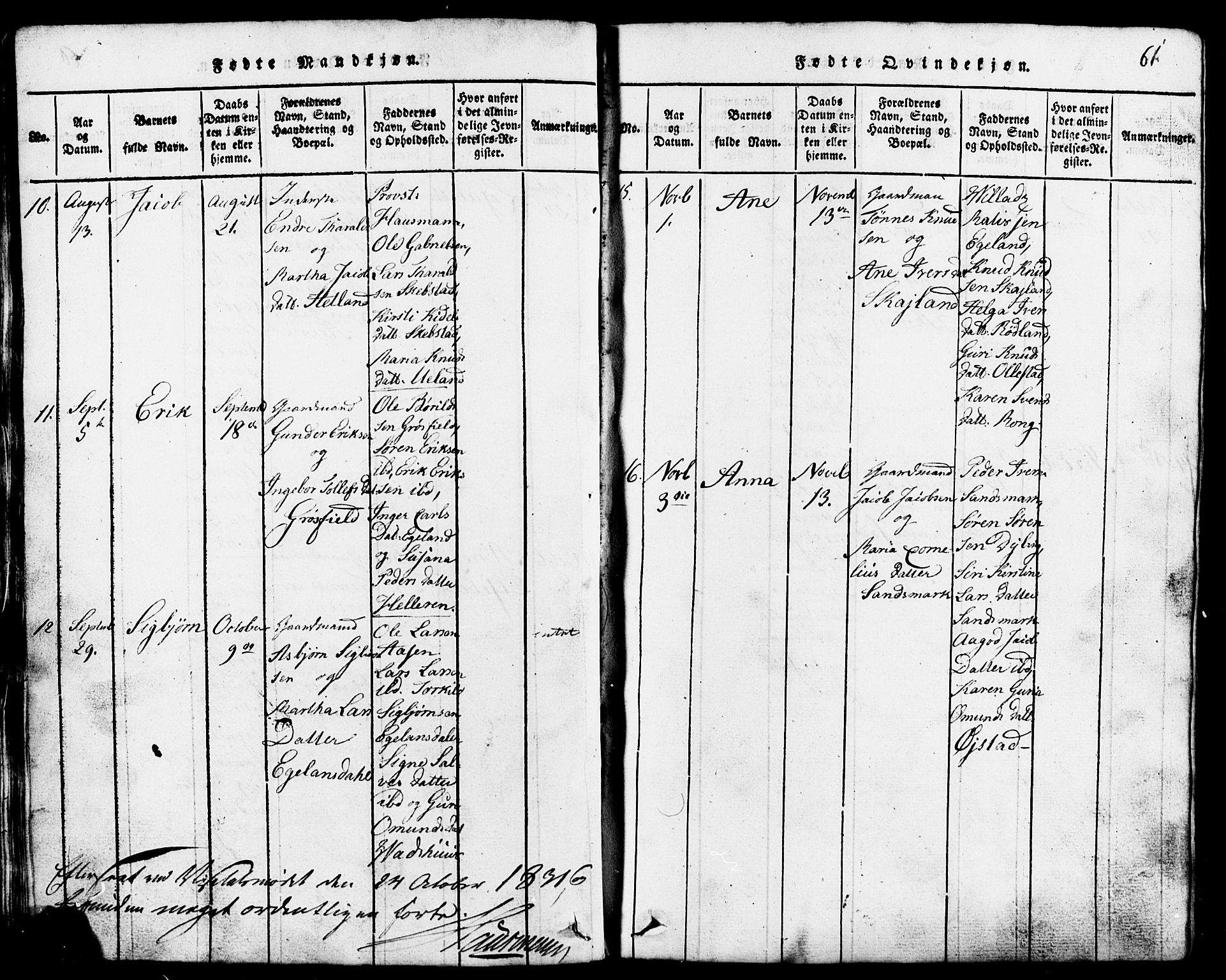 Lund sokneprestkontor, AV/SAST-A-101809/S07/L0001: Parish register (copy) no. B 1, 1815-1853, p. 61