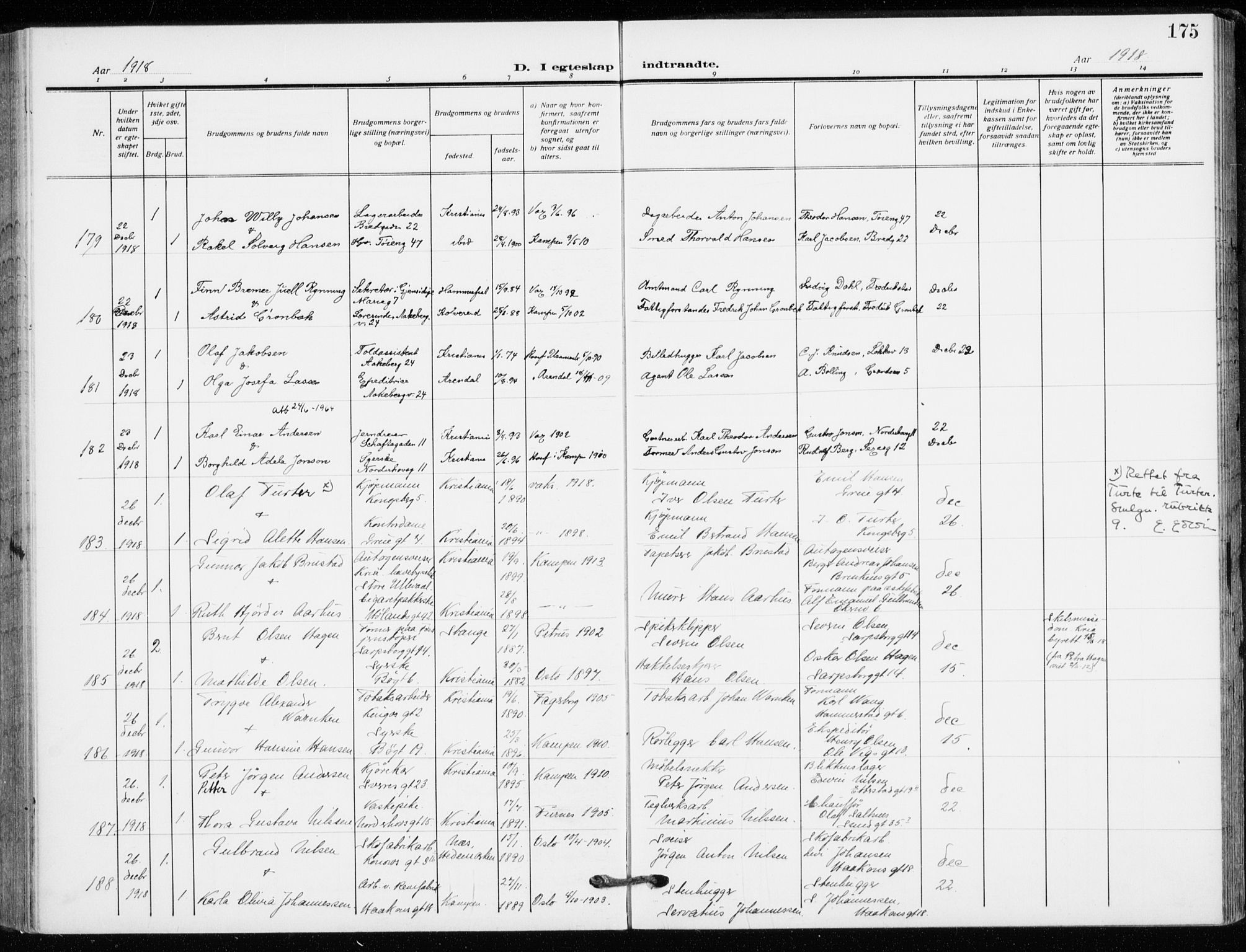 Kampen prestekontor Kirkebøker, SAO/A-10853/F/Fa/L0013: Parish register (official) no. I 13, 1917-1922, p. 175