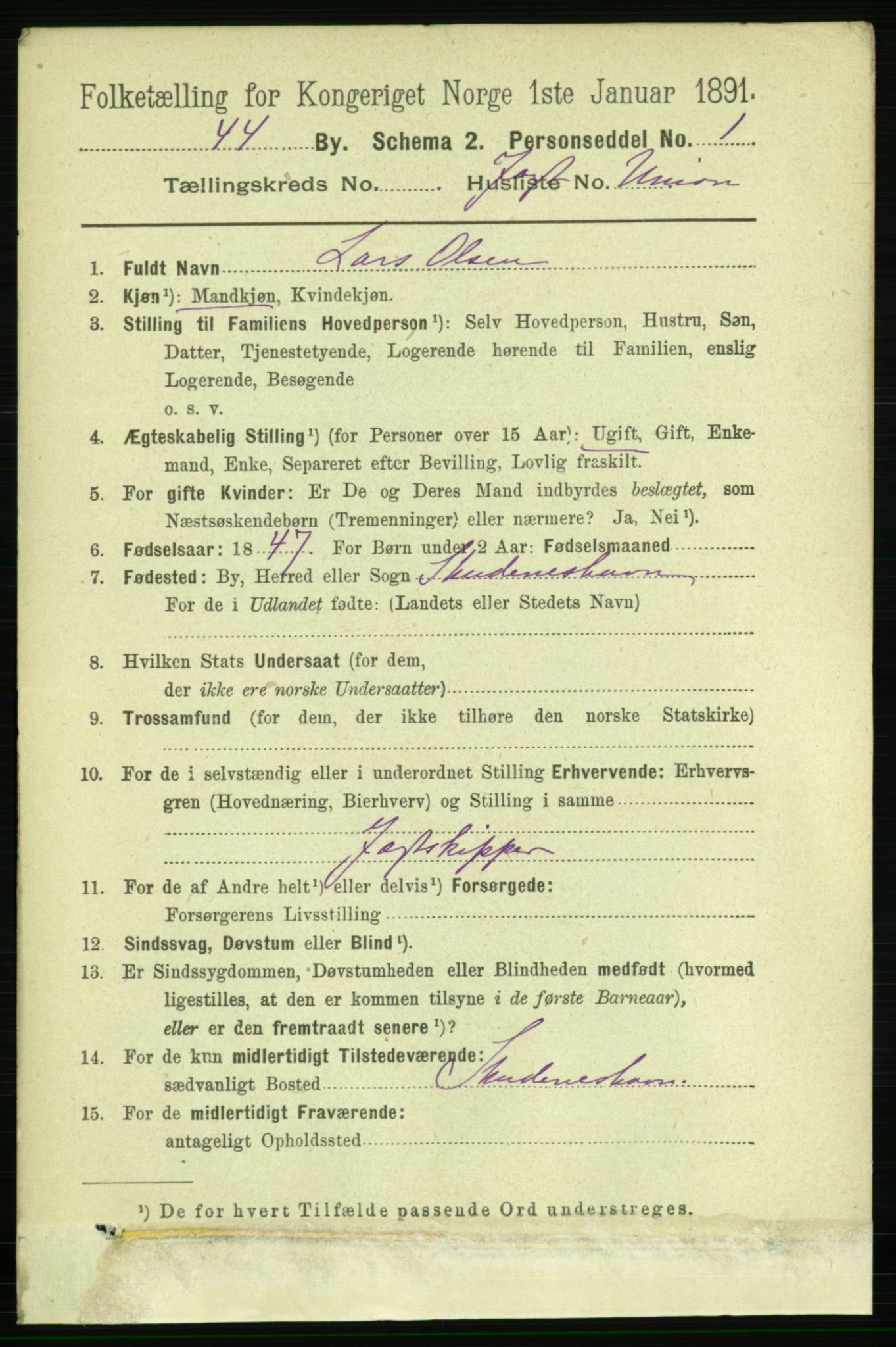 RA, 1891 census for 1104 Skudeneshavn, 1891, p. 1646