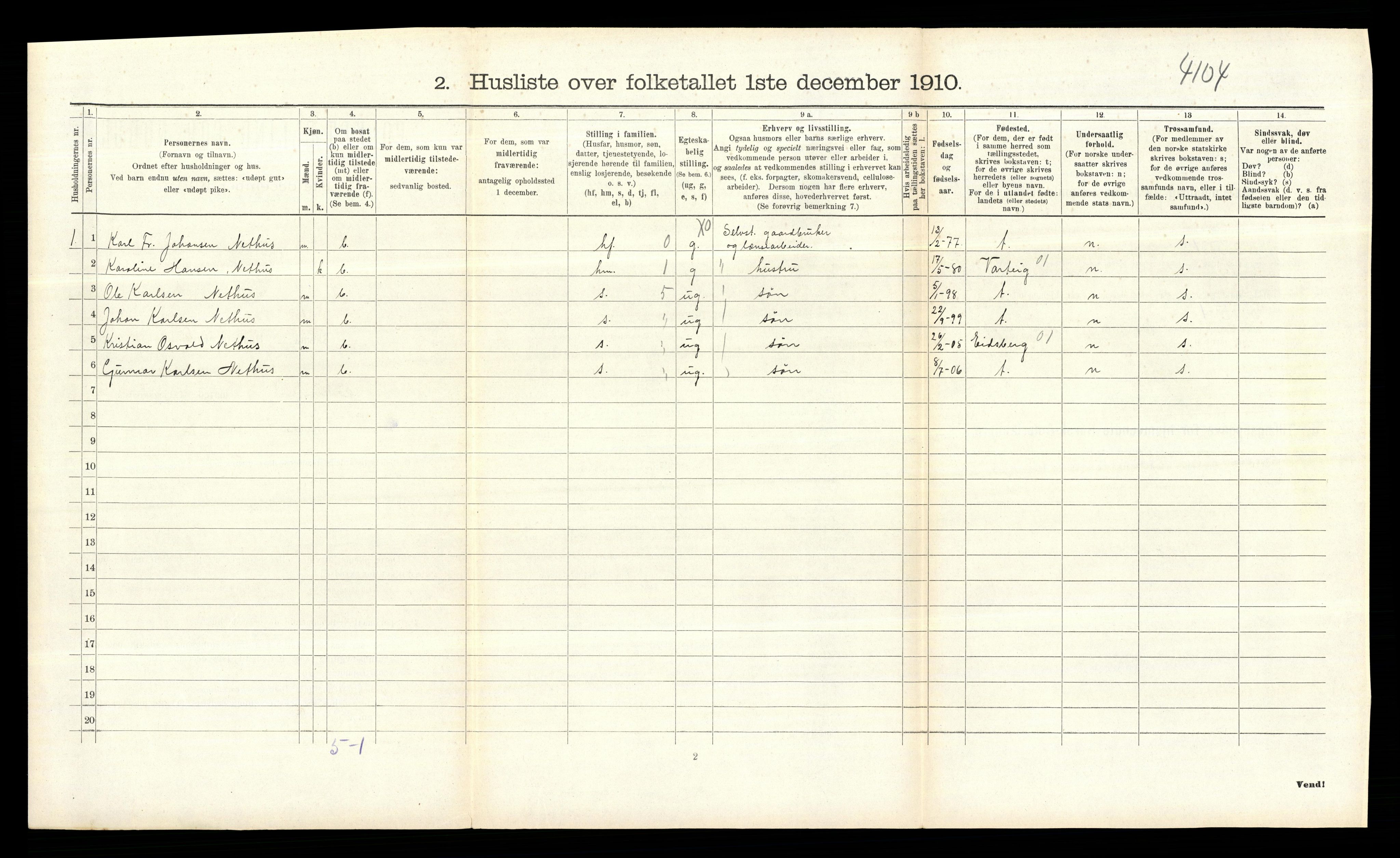 RA, 1910 census for Skiptvet, 1910, p. 164