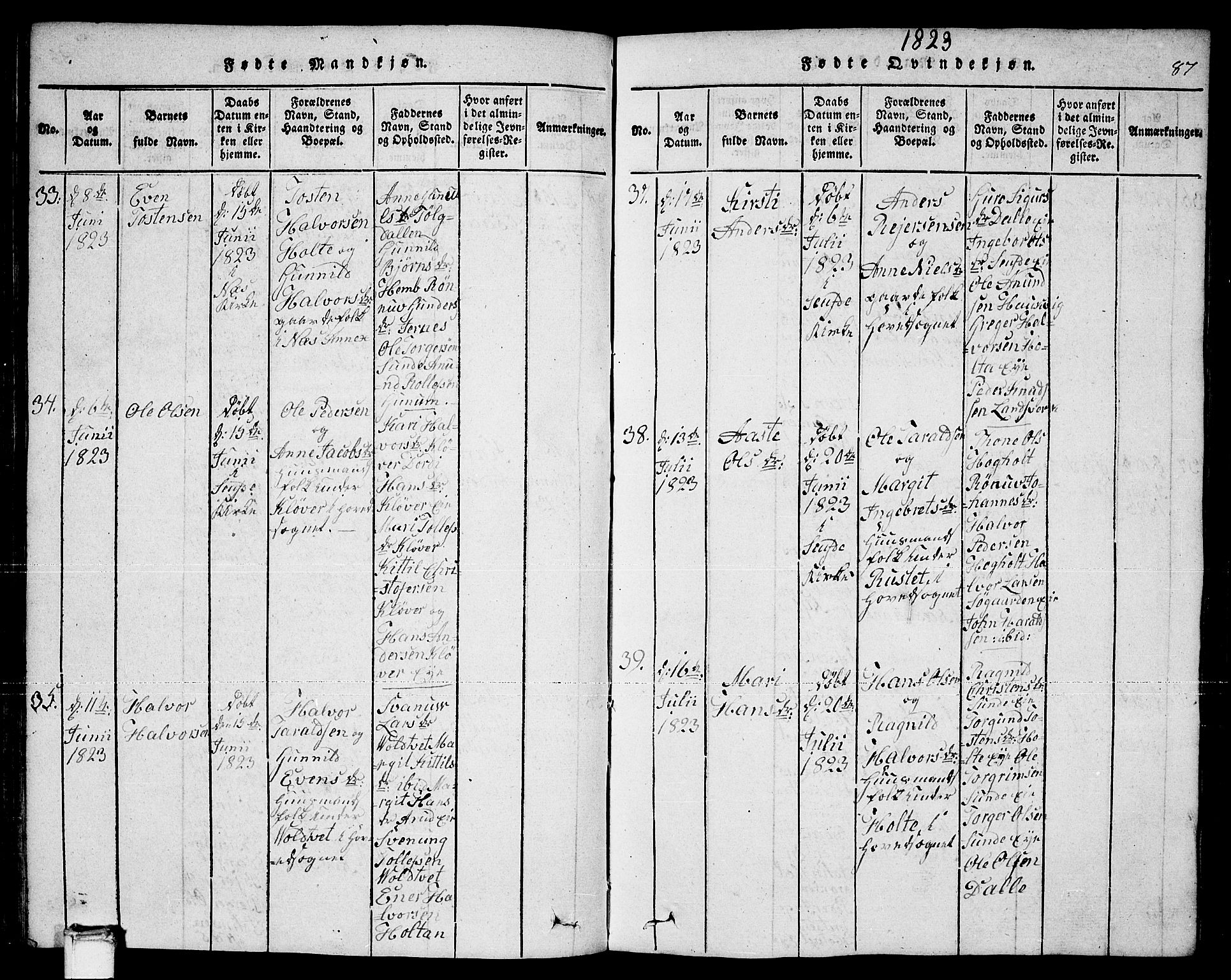 Sauherad kirkebøker, AV/SAKO-A-298/F/Fa/L0005: Parish register (official) no. I 5, 1815-1829, p. 87