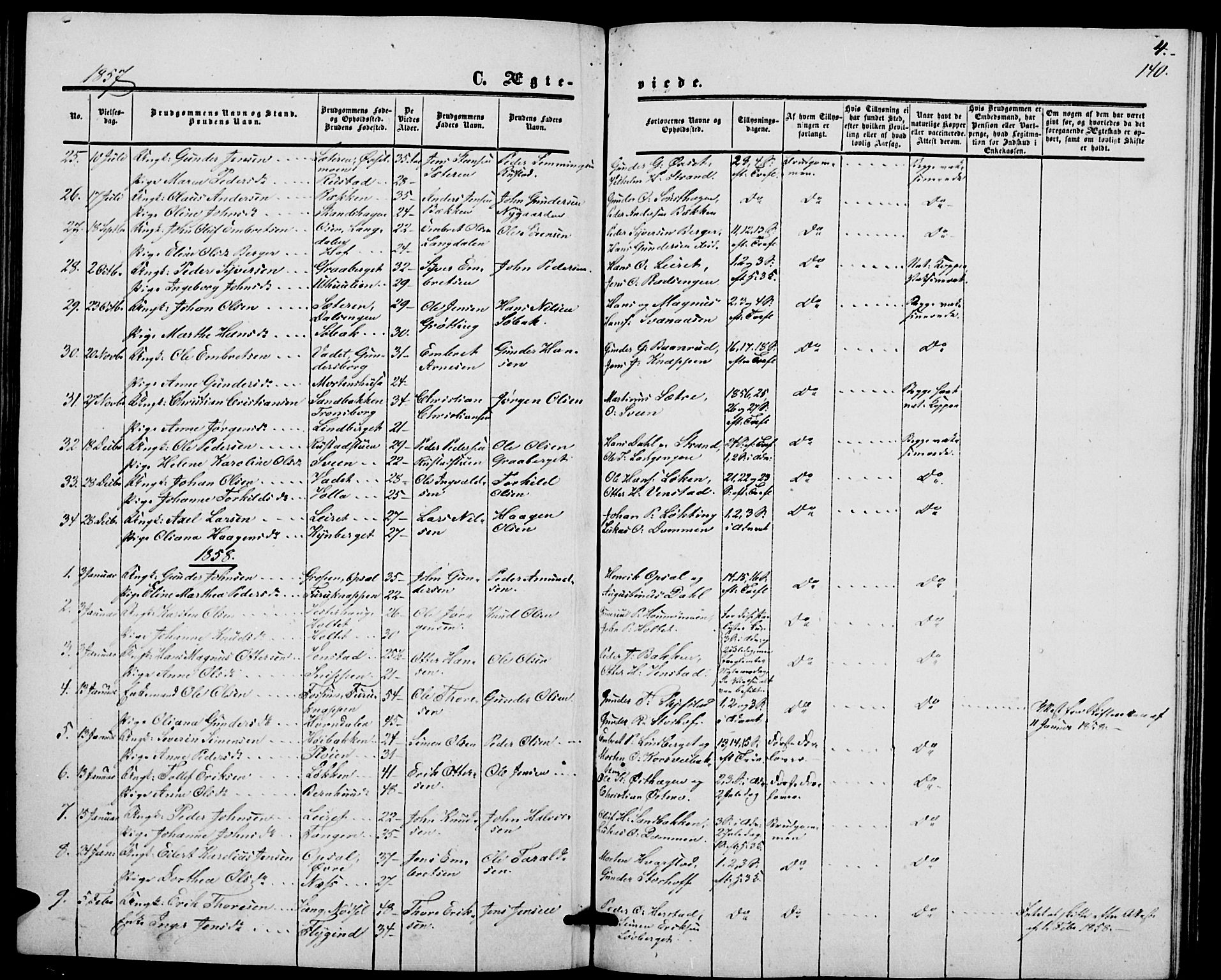 Elverum prestekontor, SAH/PREST-044/H/Ha/Hab/L0003: Parish register (copy) no. 3, 1856-1865, p. 140