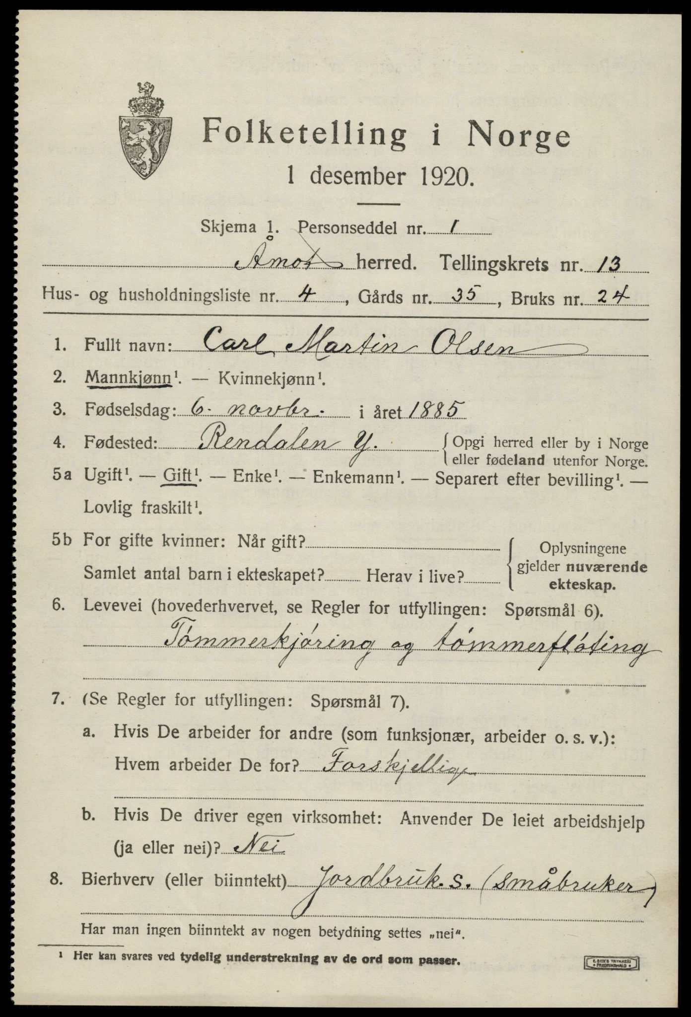 SAH, 1920 census for Åmot, 1920, p. 10753