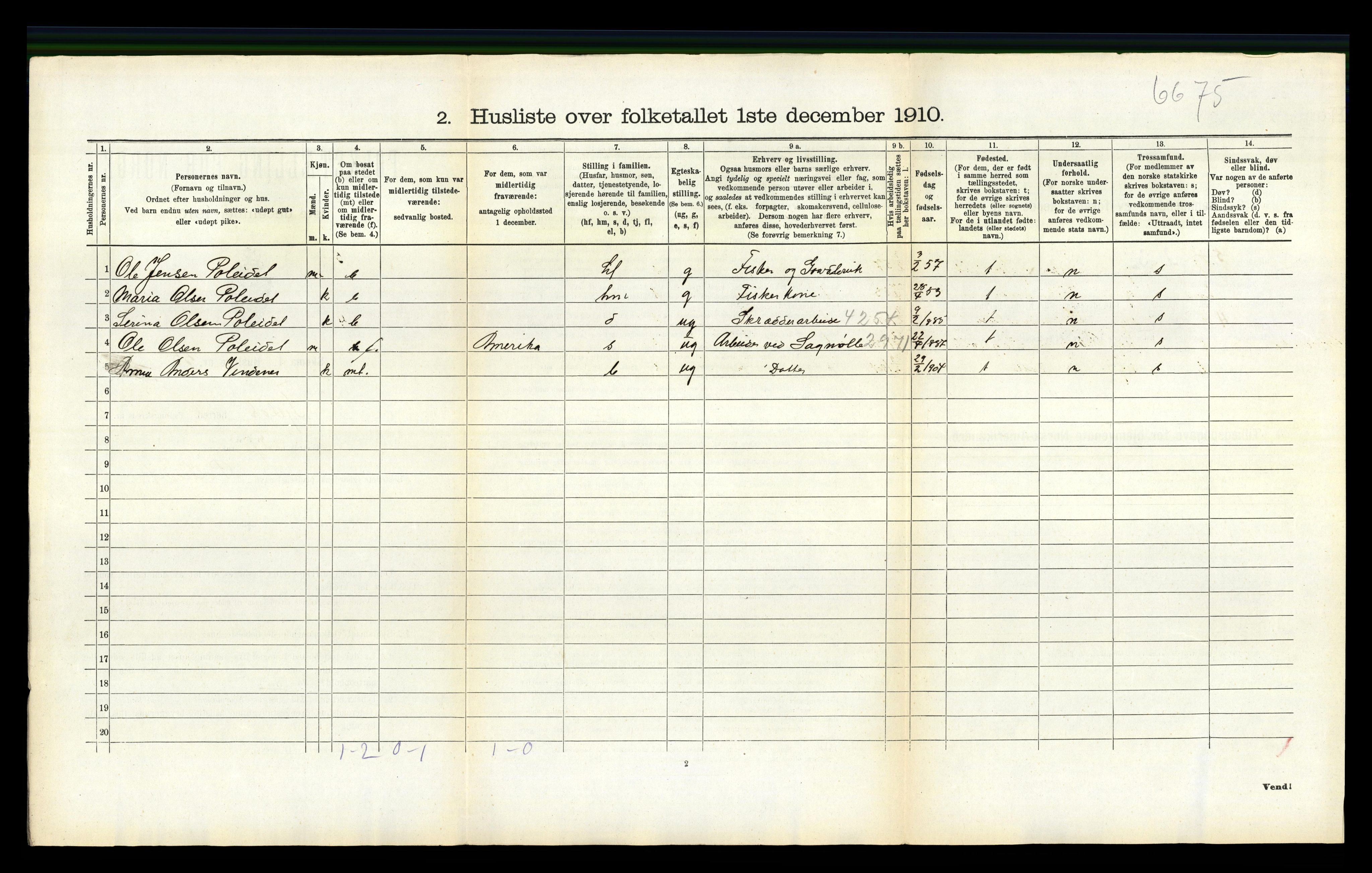 RA, 1910 census for Fjell, 1910, p. 710