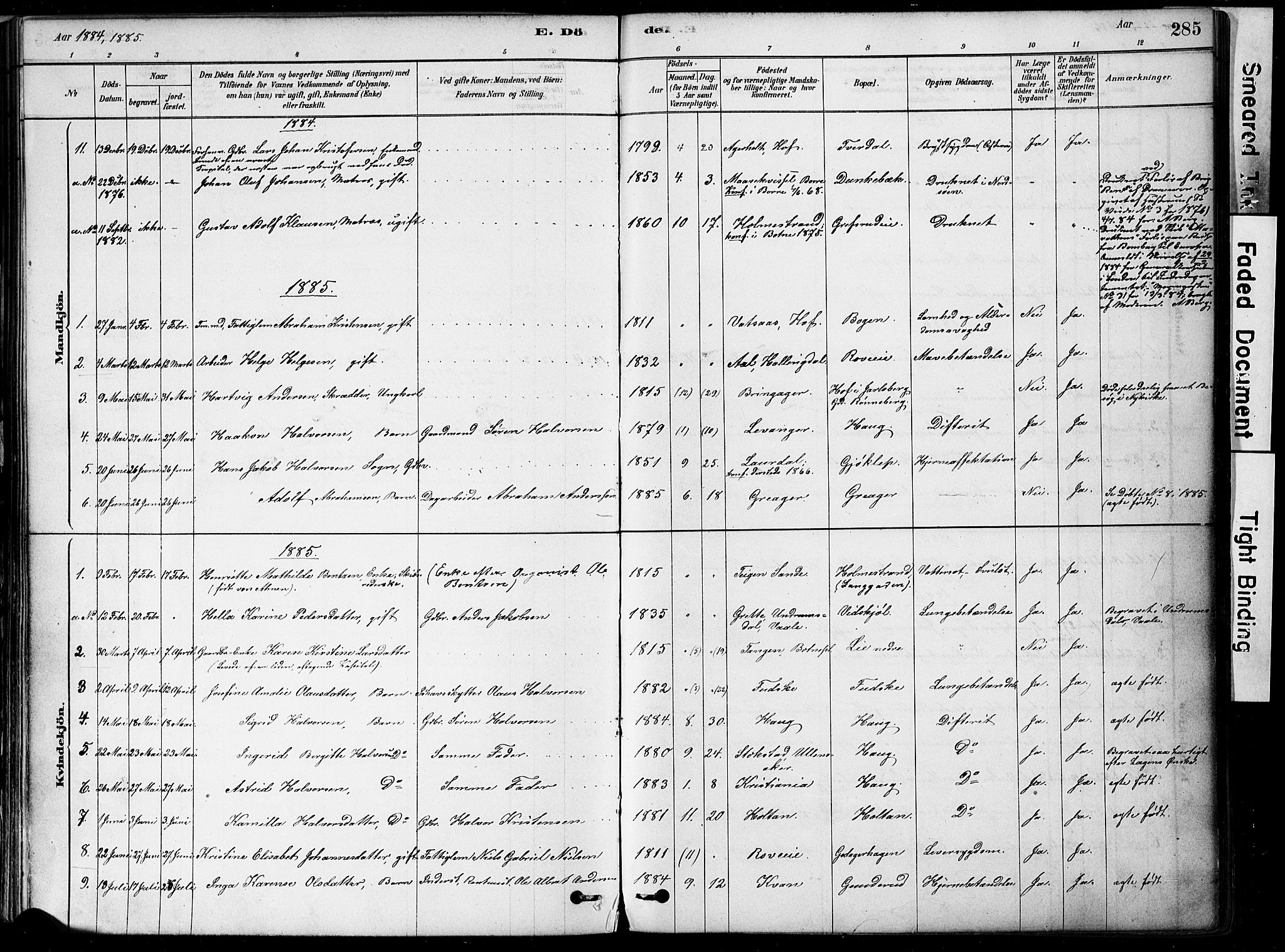 Botne kirkebøker, SAKO/A-340/F/Fa/L0007: Parish register (official) no. I 7, 1878-1910, p. 285