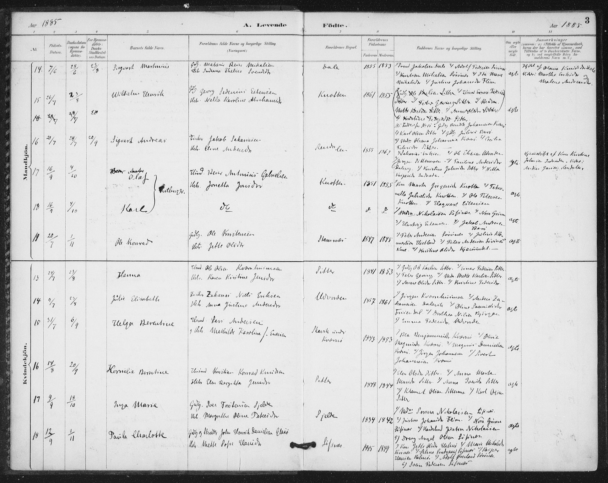 Ministerialprotokoller, klokkerbøker og fødselsregistre - Nord-Trøndelag, SAT/A-1458/772/L0603: Parish register (official) no. 772A01, 1885-1912, p. 3