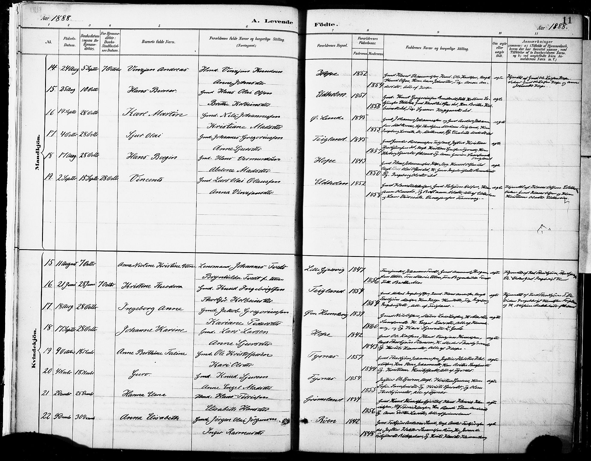 Tysnes sokneprestembete, AV/SAB-A-78601/H/Haa: Parish register (official) no. B 1, 1887-1906, p. 11