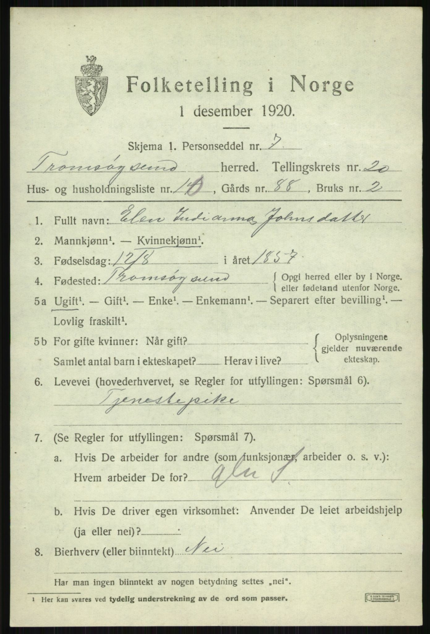 SATØ, 1920 census for Tromsøysund, 1920, p. 10708