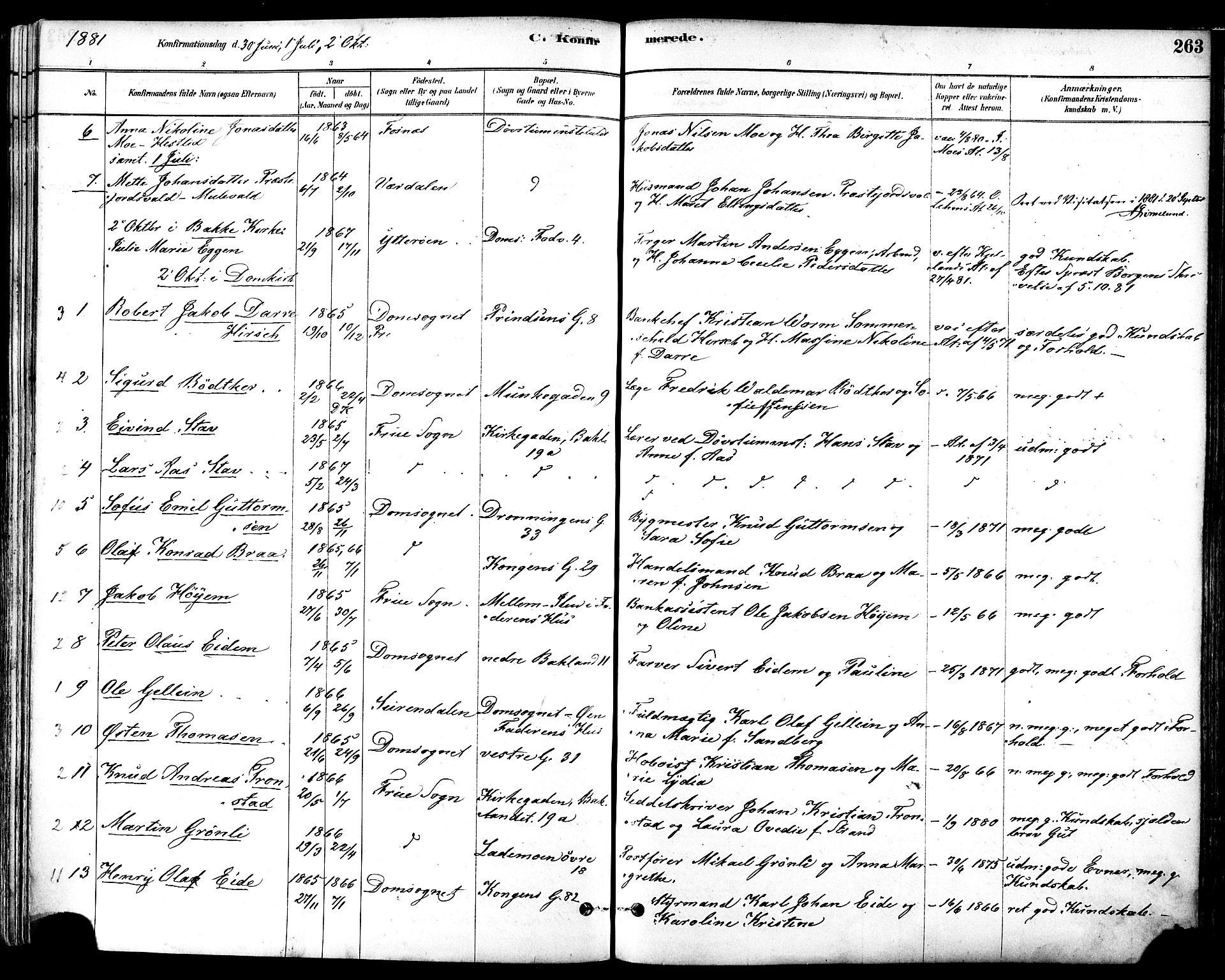 Ministerialprotokoller, klokkerbøker og fødselsregistre - Sør-Trøndelag, AV/SAT-A-1456/601/L0057: Parish register (official) no. 601A25, 1877-1891, p. 263