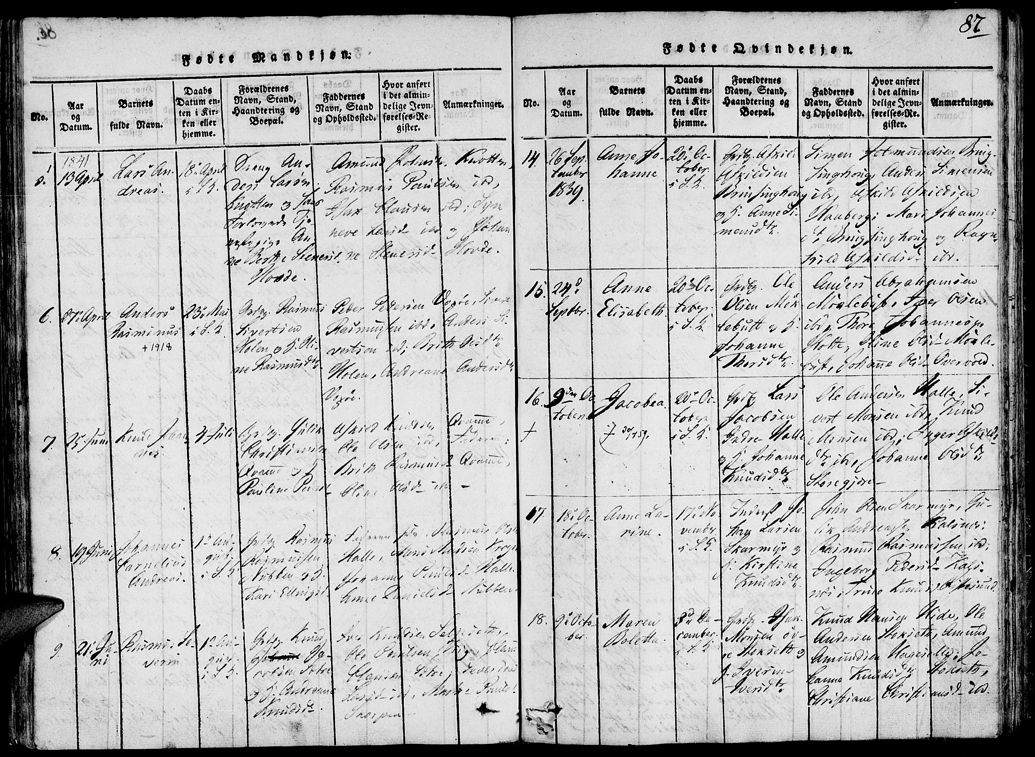 Ministerialprotokoller, klokkerbøker og fødselsregistre - Møre og Romsdal, AV/SAT-A-1454/503/L0033: Parish register (official) no. 503A01, 1816-1841, p. 87