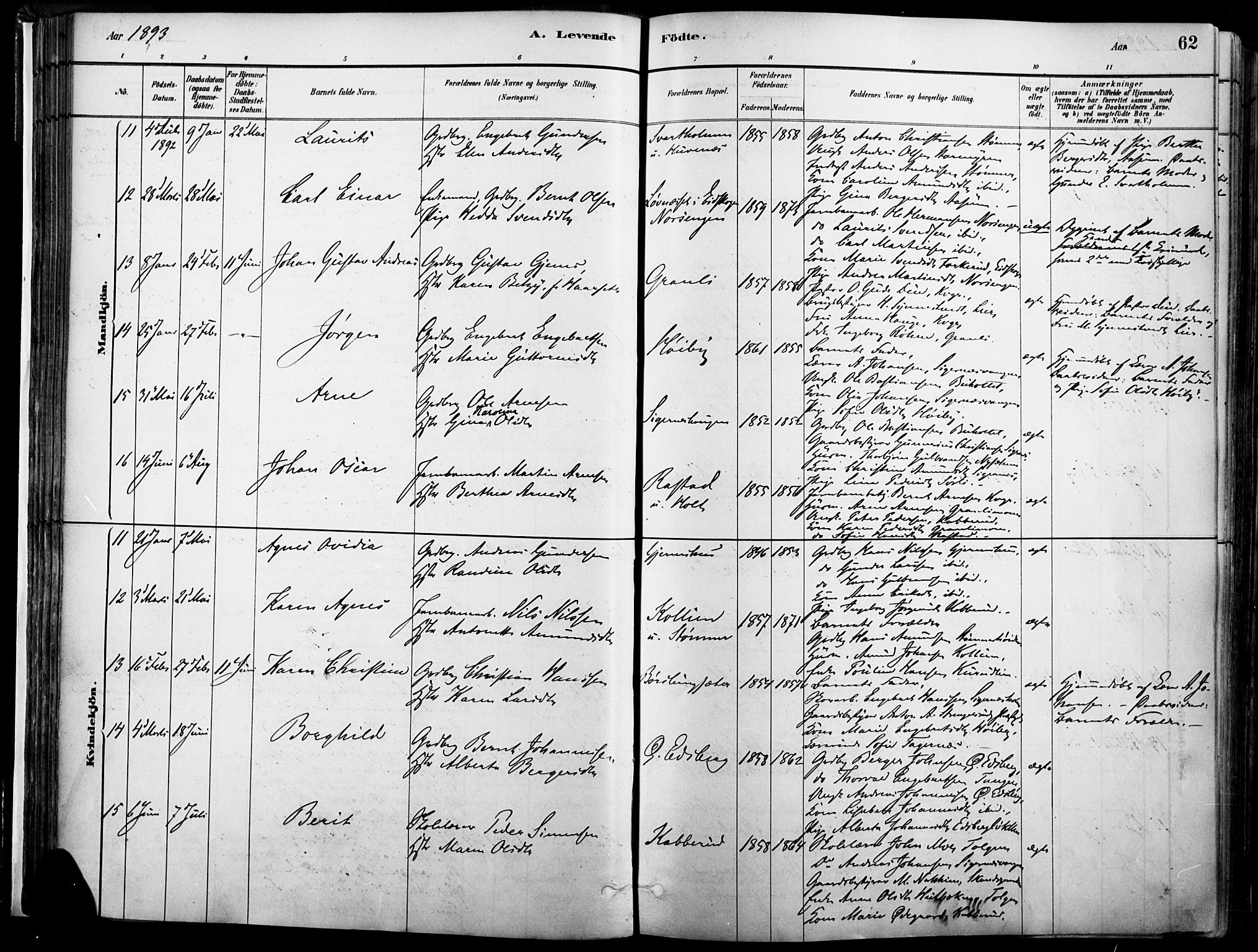 Vinger prestekontor, AV/SAH-PREST-024/H/Ha/Haa/L0014: Parish register (official) no. 14, 1881-1900, p. 62