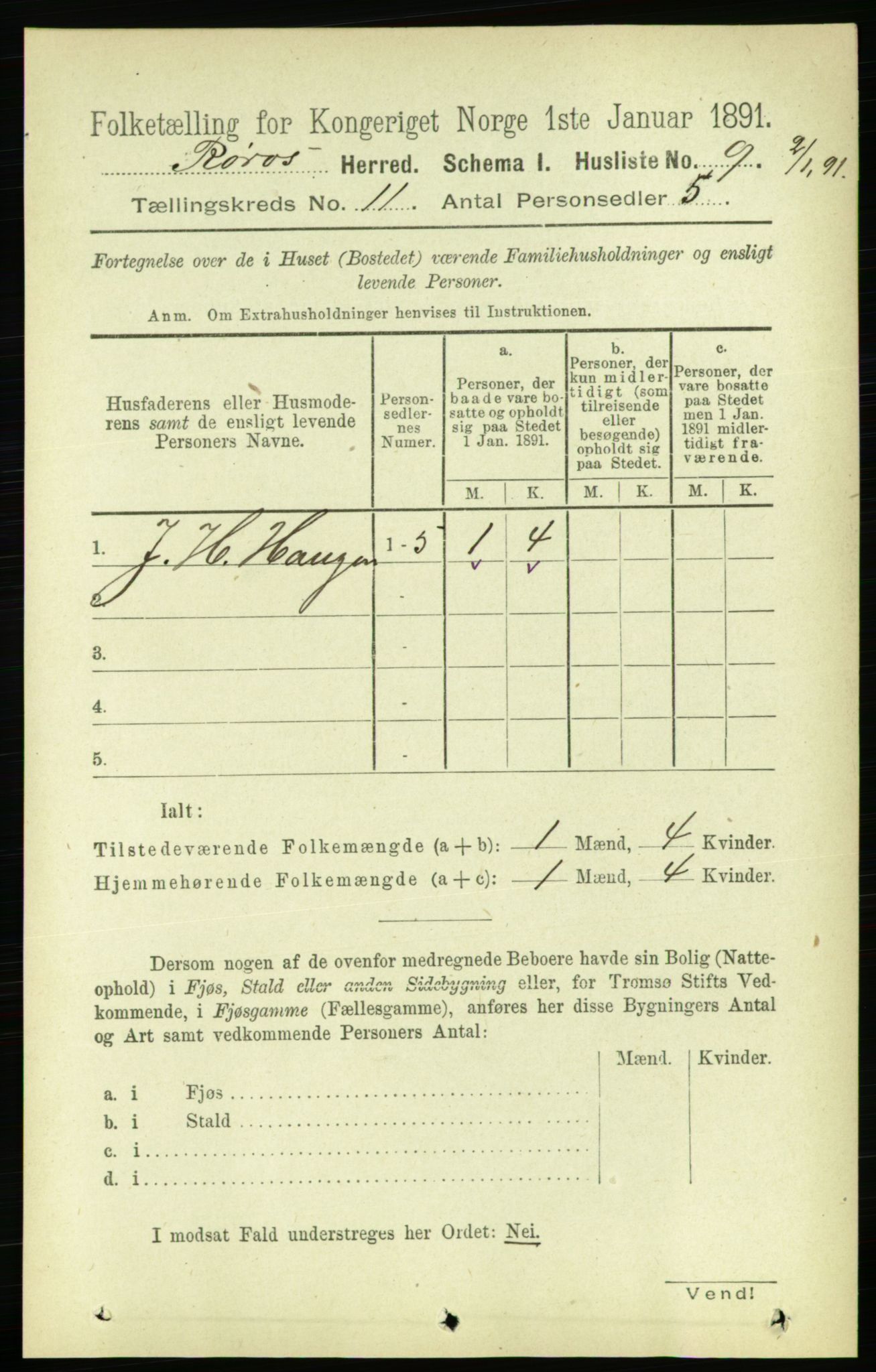 RA, 1891 census for 1640 Røros, 1891, p. 2215