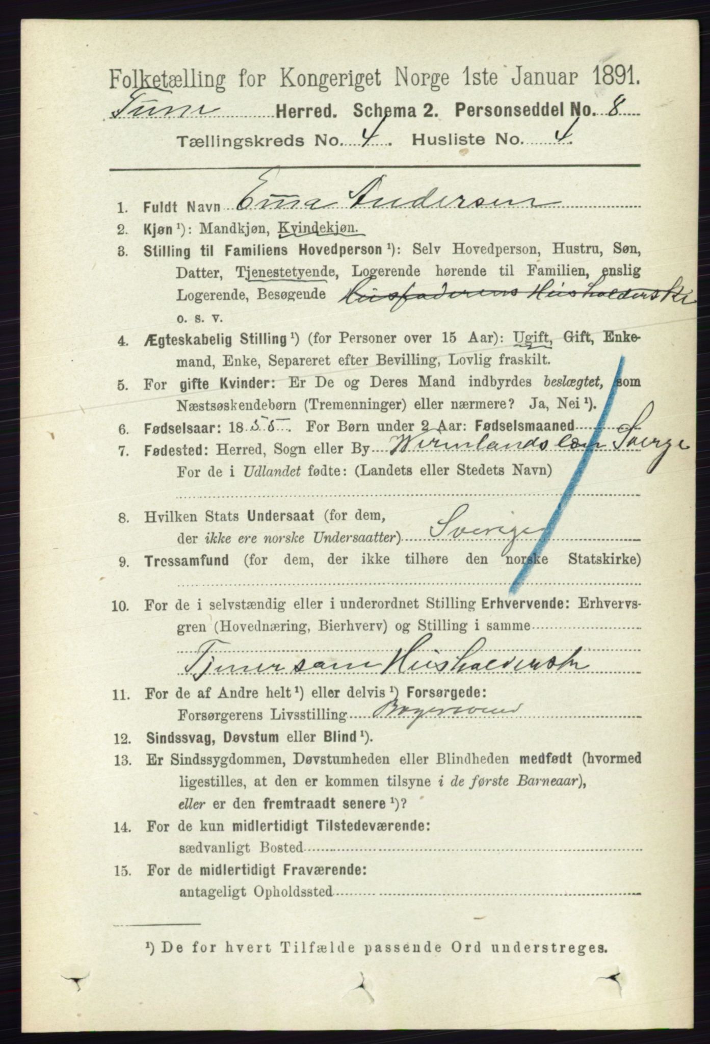 RA, 1891 census for 0130 Tune, 1891, p. 2223