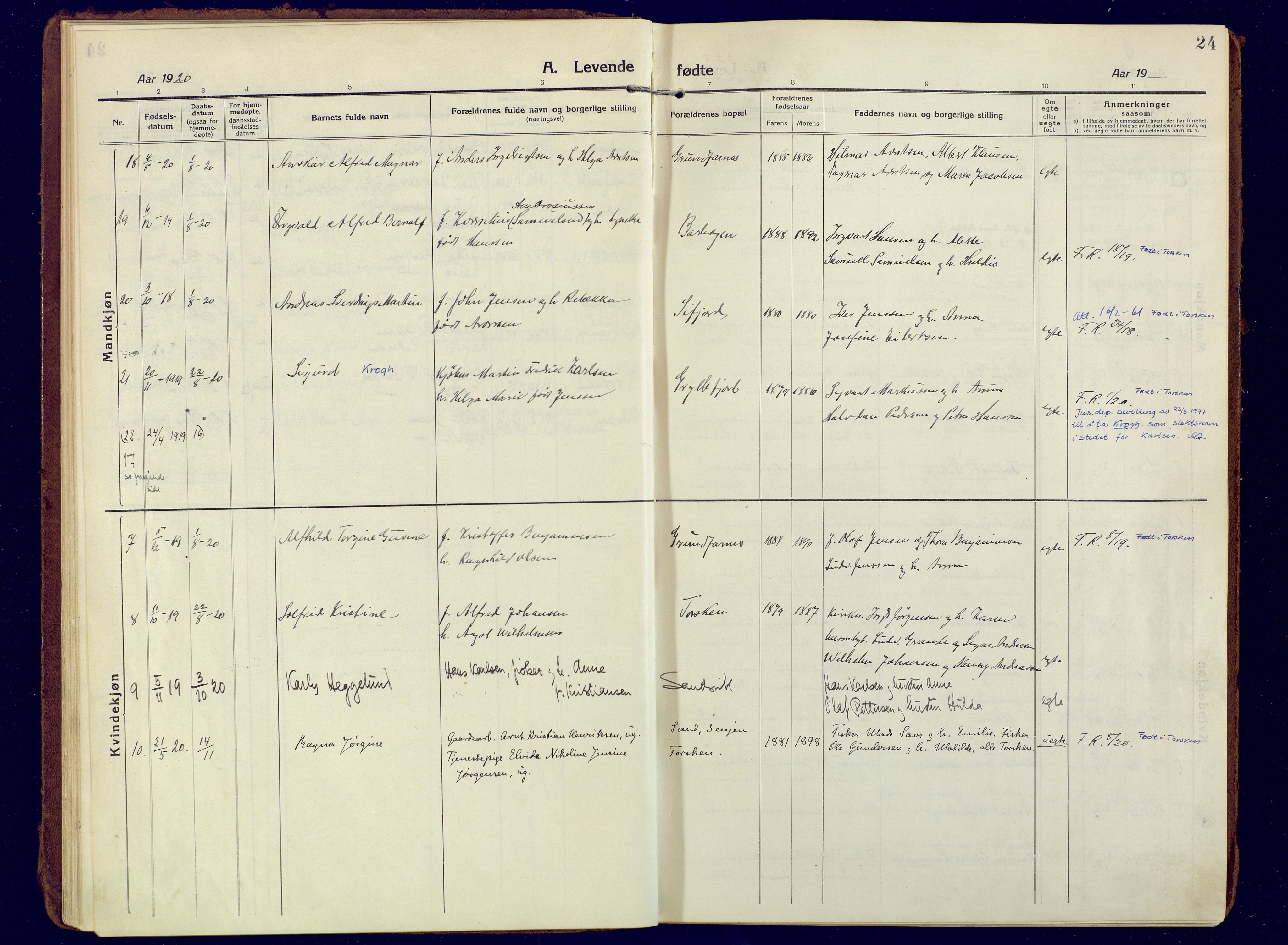 Berg sokneprestkontor, SATØ/S-1318/G/Ga/Gaa: Parish register (official) no. 10, 1916-1928, p. 24