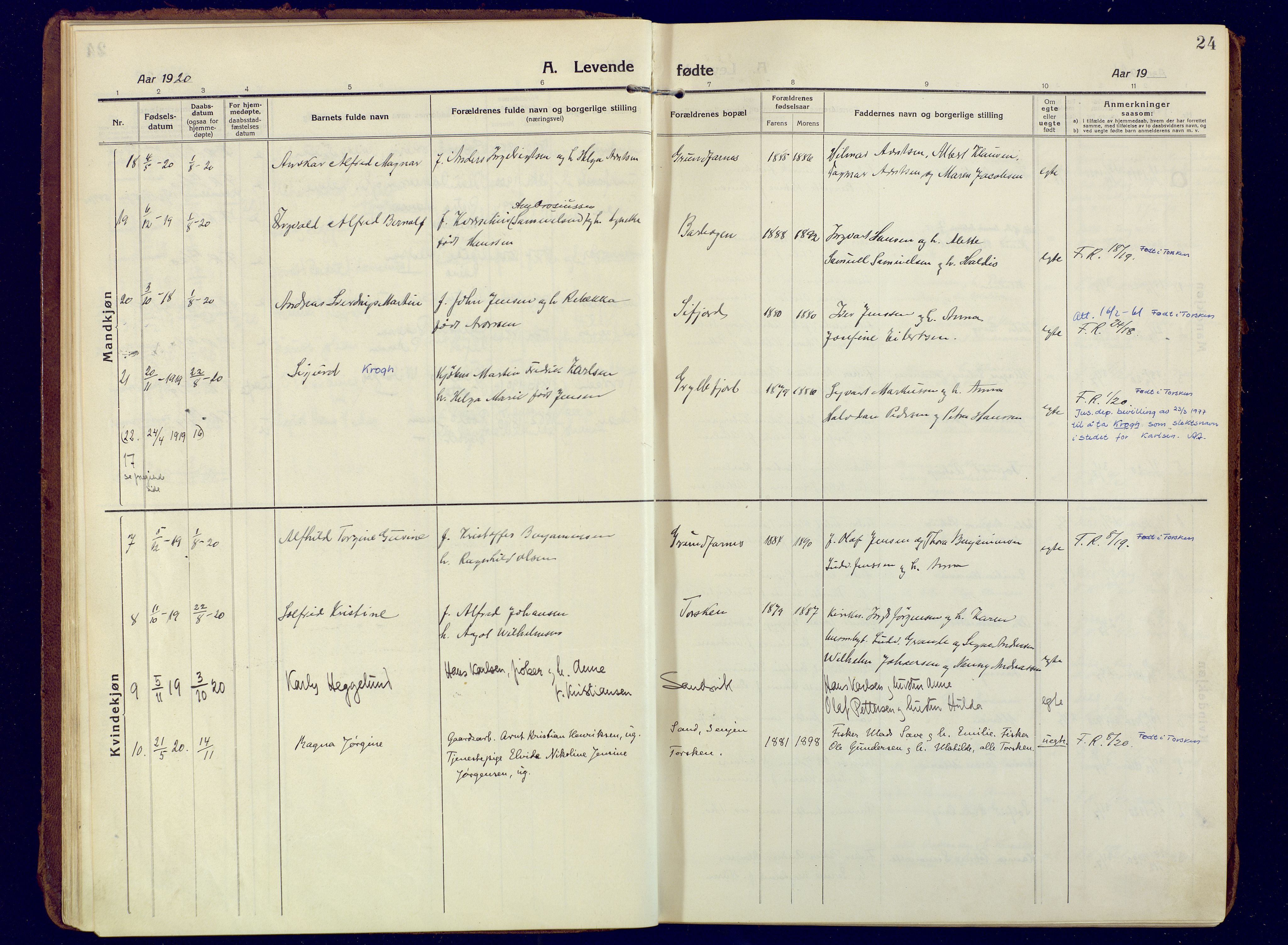 Berg sokneprestkontor, AV/SATØ-S-1318/G/Ga/Gaa/L0010kirke: Parish register (official) no. 10, 1916-1928, p. 24