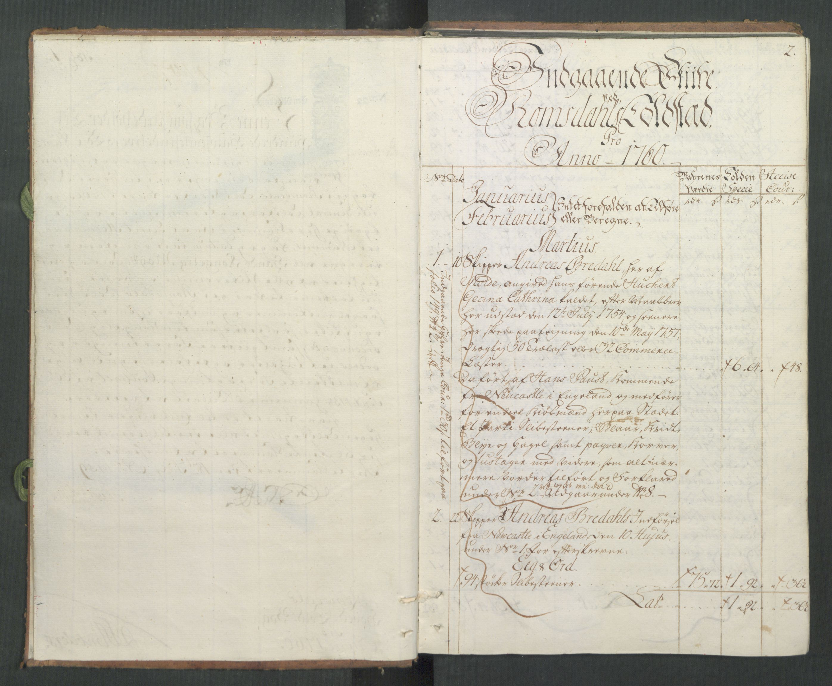 Generaltollkammeret, tollregnskaper, AV/RA-EA-5490/R31/L0021/0001: Tollregnskaper Molde / Hovedtollbok, 1760