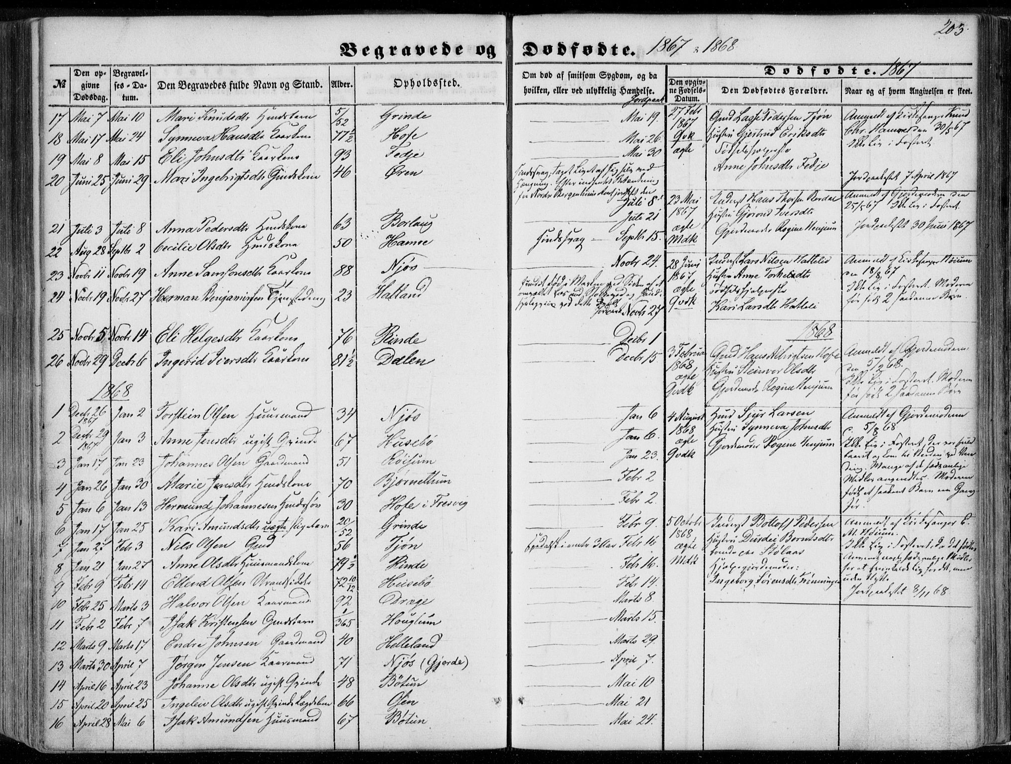 Leikanger sokneprestembete, SAB/A-81001: Parish register (official) no. A 8, 1852-1868, p. 203