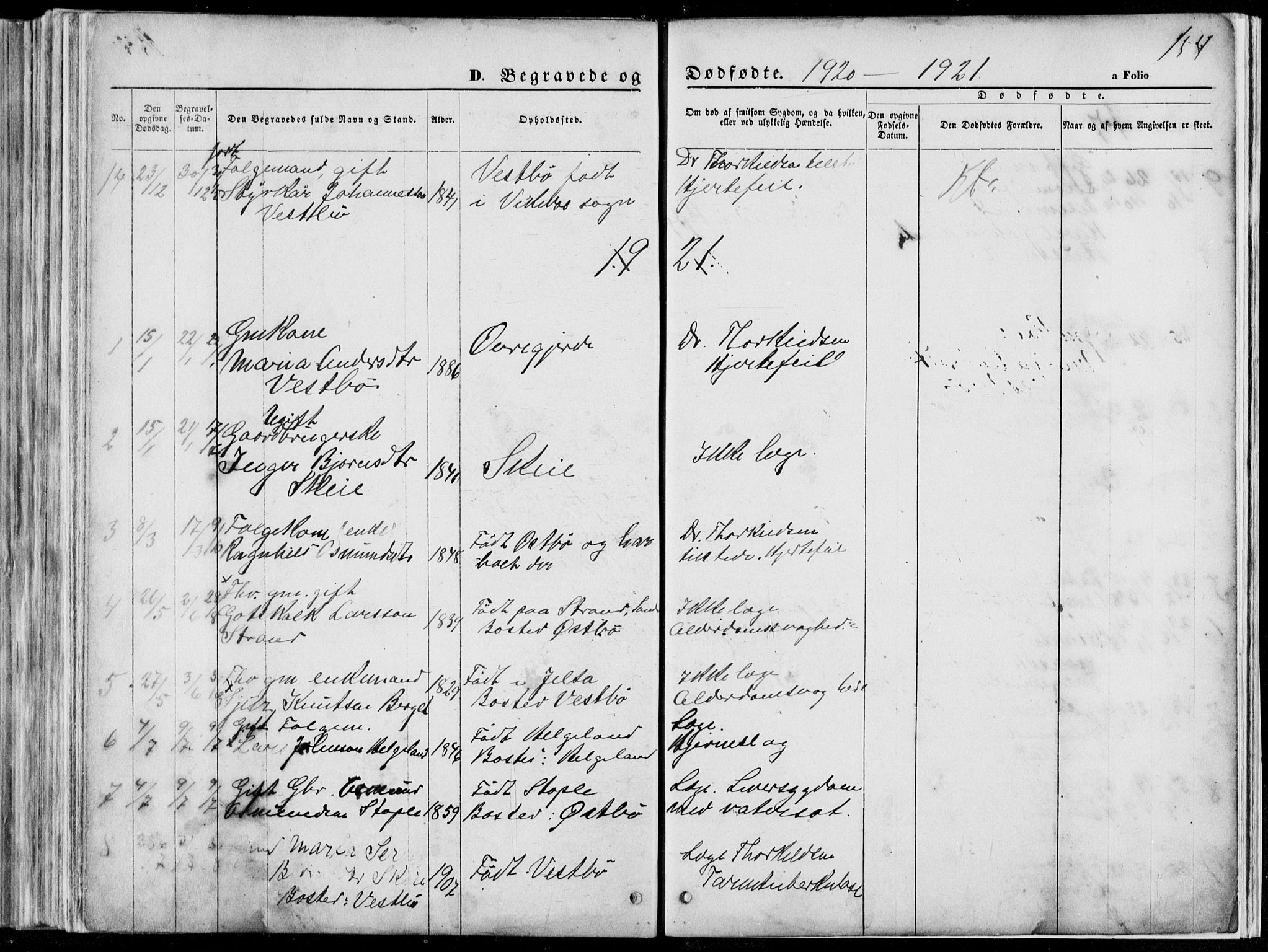 Vikedal sokneprestkontor, SAST/A-101840/01/V: Parish register (copy) no. B 10, 1864-1926, p. 154