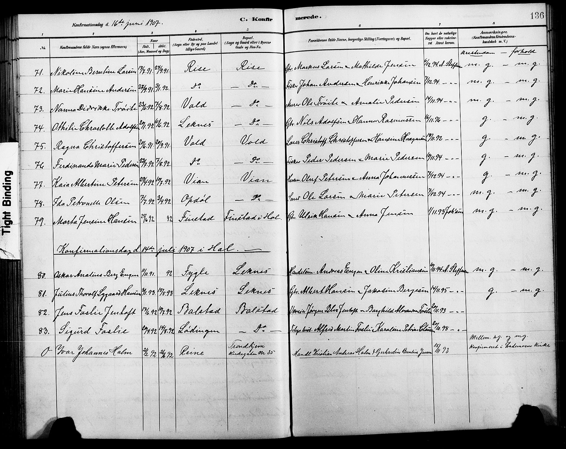 Ministerialprotokoller, klokkerbøker og fødselsregistre - Nordland, AV/SAT-A-1459/881/L1168: Parish register (copy) no. 881C05, 1900-1911, p. 136