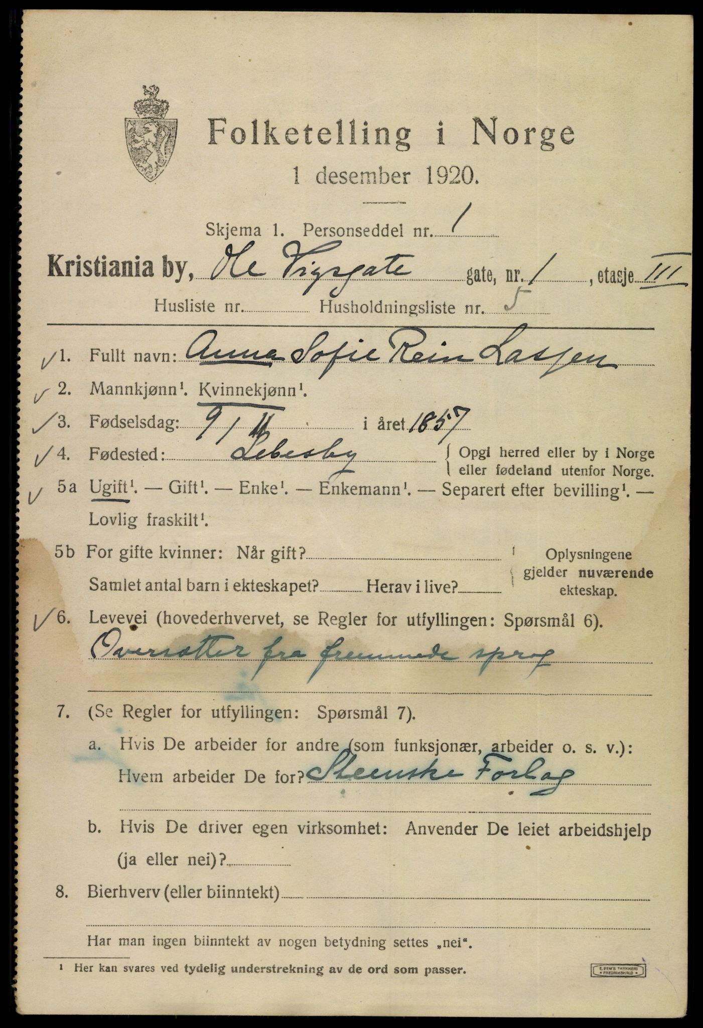 SAO, 1920 census for Kristiania, 1920, p. 432953