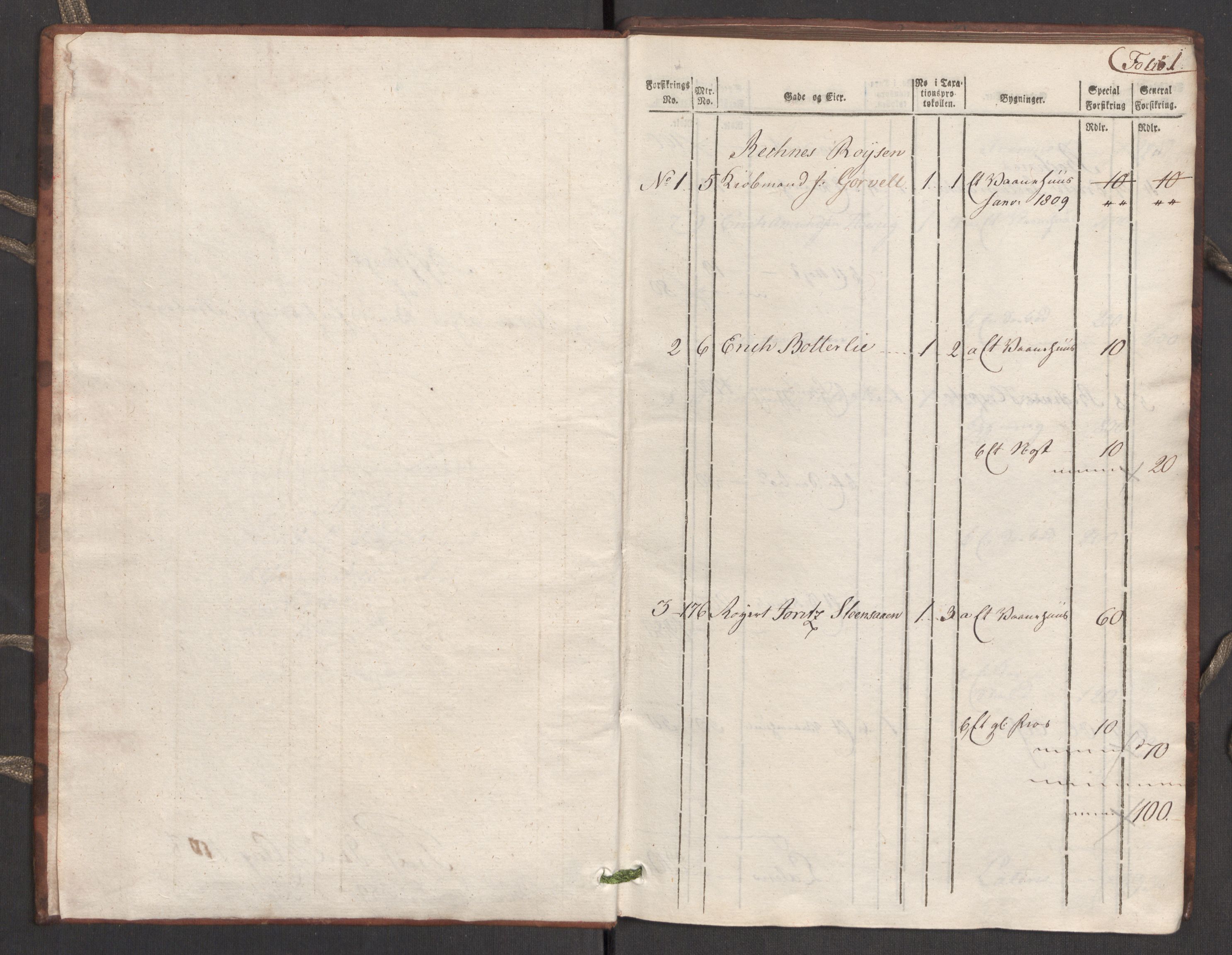 Kommersekollegiet, Brannforsikringskontoret 1767-1814, RA/EA-5458/F/Fa/L0039/0001: Molde / Branntakstprotokoll, 1807-1817