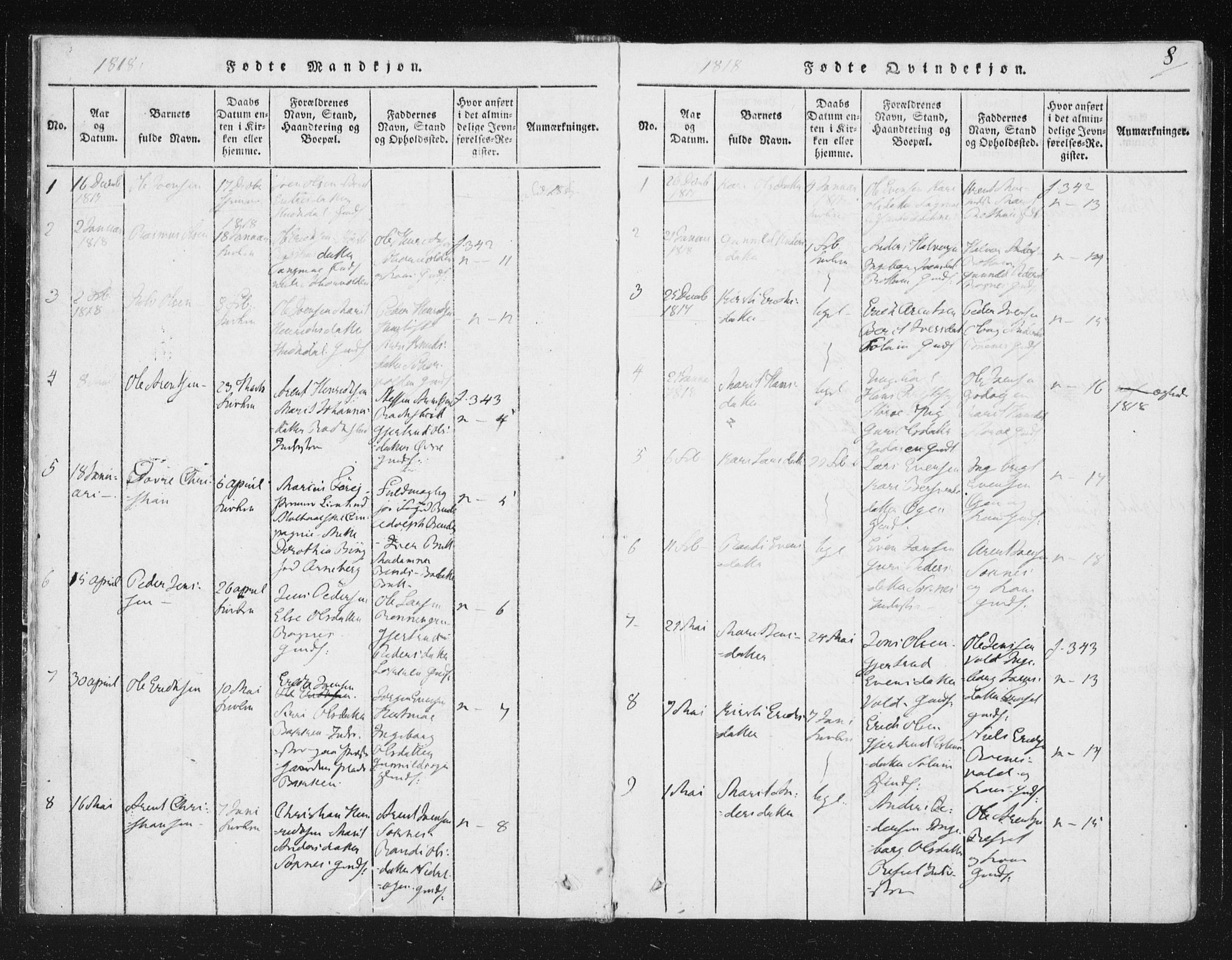 Ministerialprotokoller, klokkerbøker og fødselsregistre - Sør-Trøndelag, SAT/A-1456/687/L0996: Parish register (official) no. 687A04, 1816-1842, p. 8