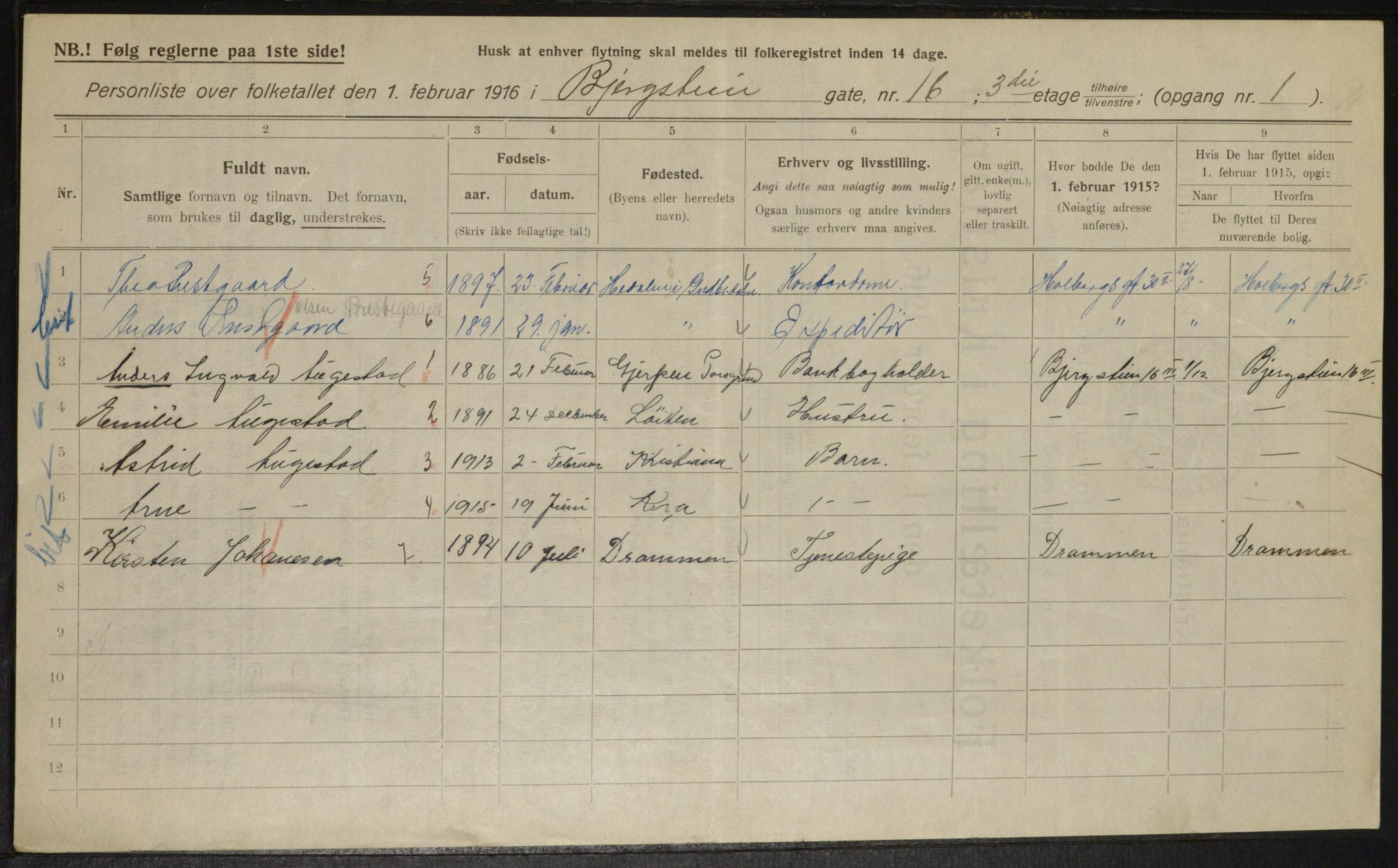 OBA, Municipal Census 1916 for Kristiania, 1916, p. 4624