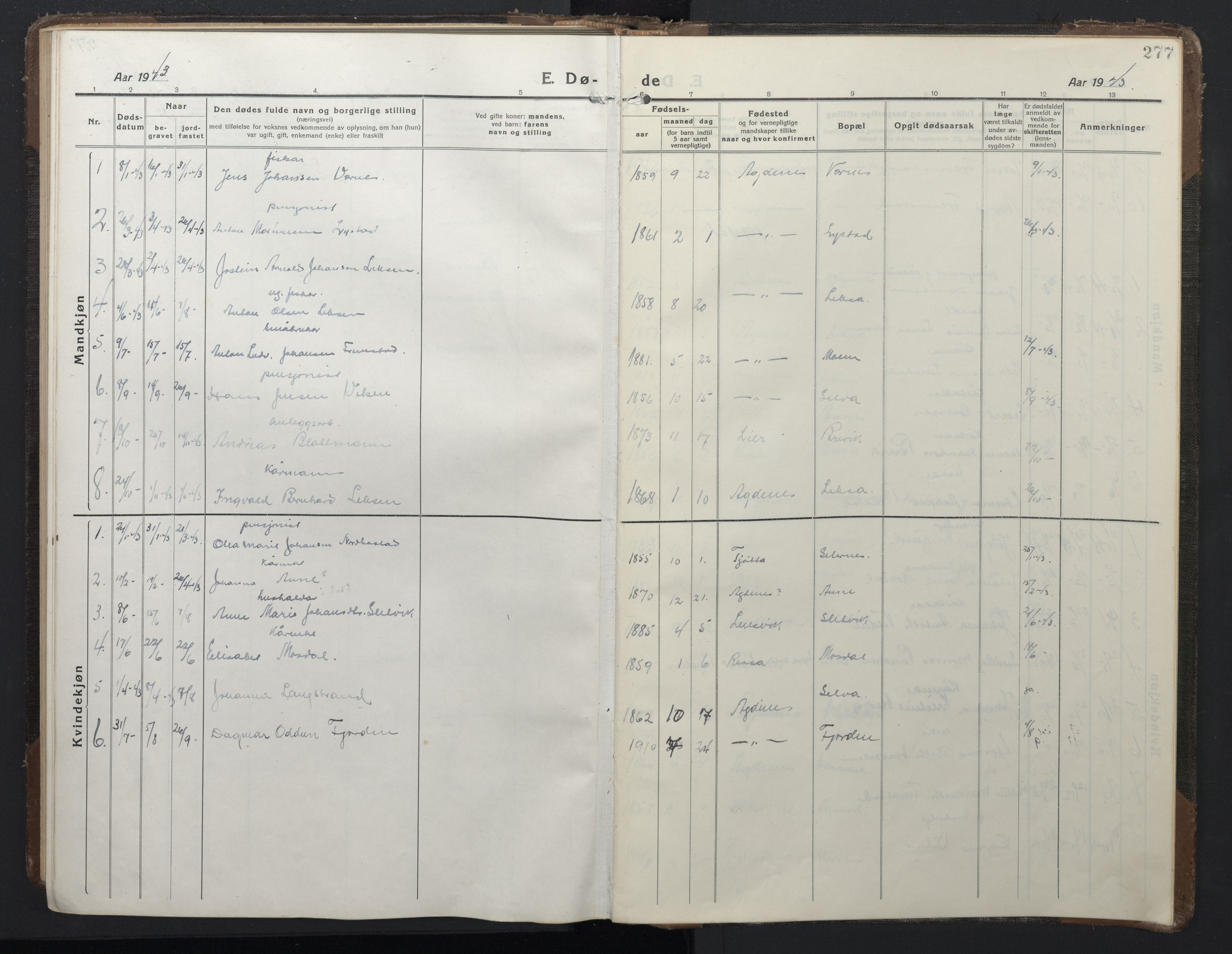 Ministerialprotokoller, klokkerbøker og fødselsregistre - Sør-Trøndelag, SAT/A-1456/662/L0758: Parish register (copy) no. 662C03, 1918-1948, p. 277