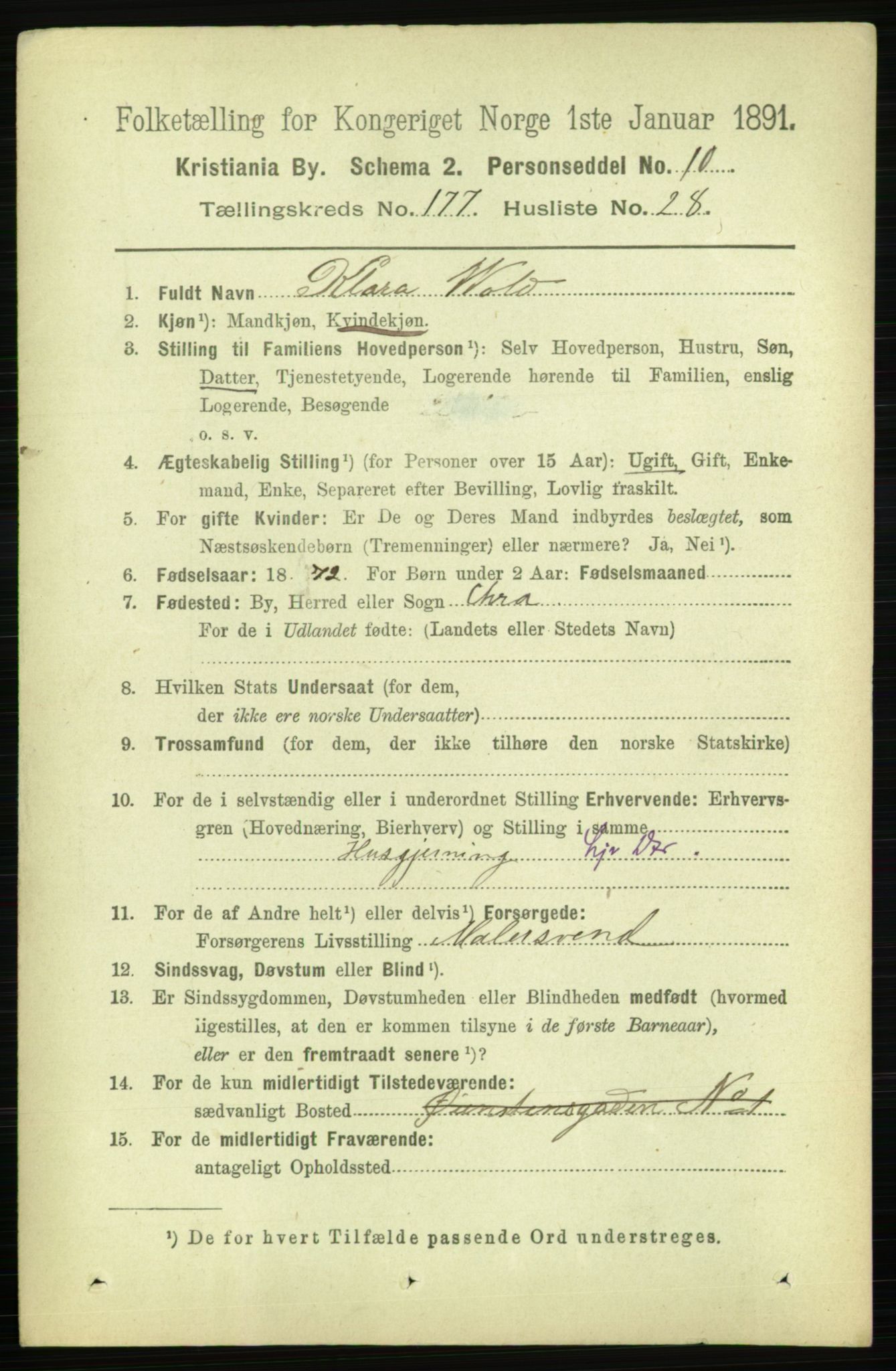 RA, 1891 census for 0301 Kristiania, 1891, p. 106982