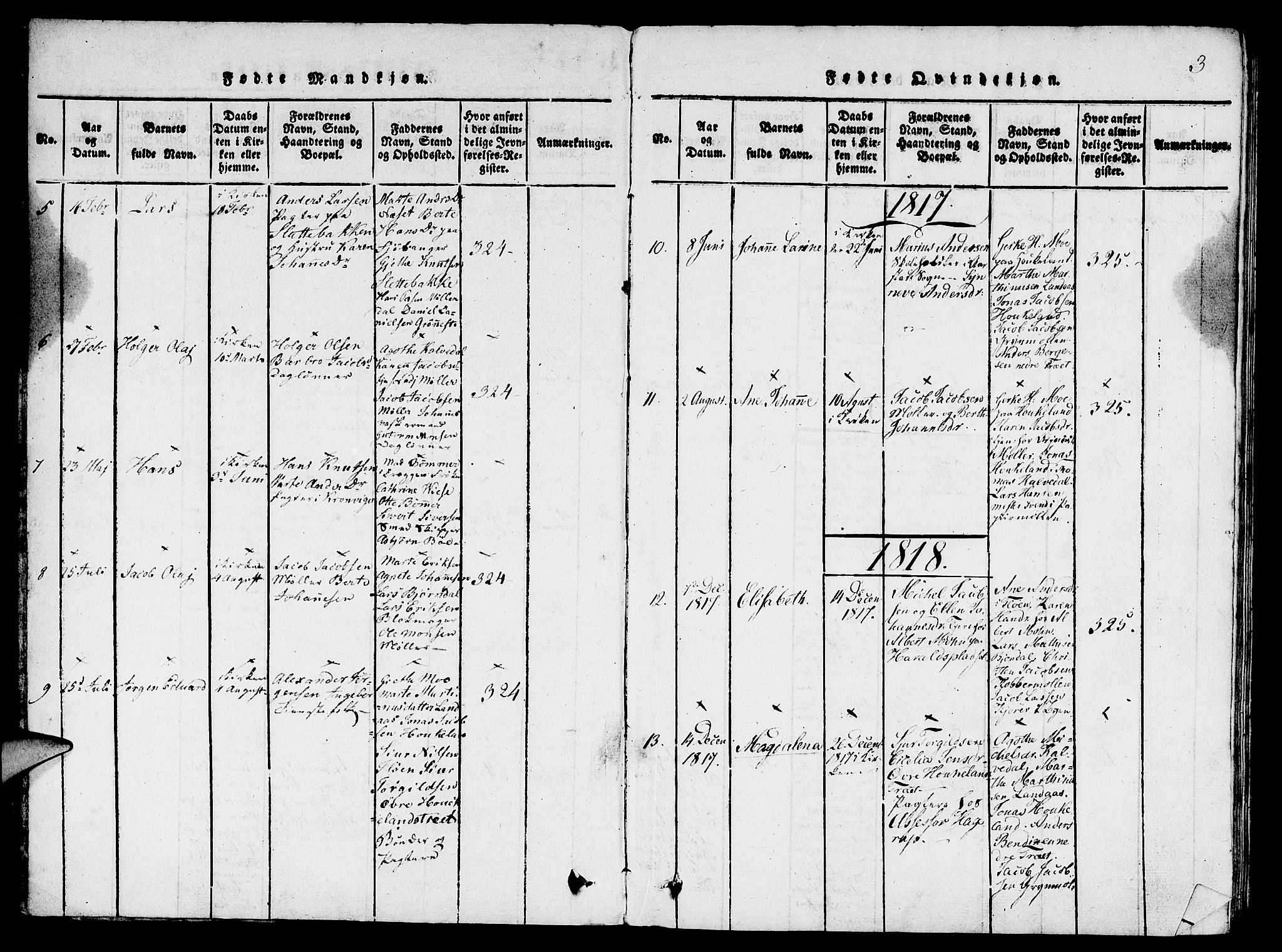 St. Jørgens hospital og Årstad sokneprestembete, AV/SAB-A-99934: Parish register (copy) no. A 1, 1816-1843, p. 3