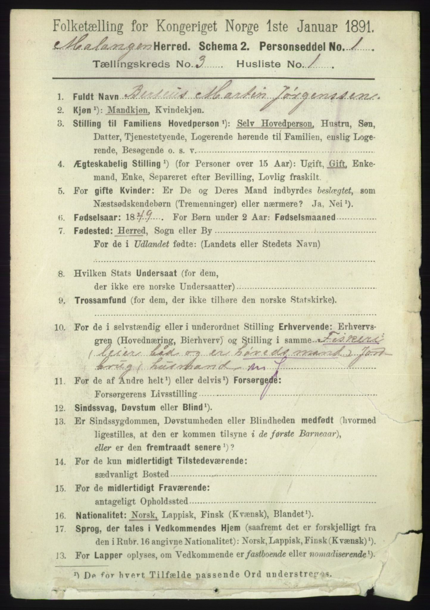 RA, 1891 census for 1932 Malangen, 1891, p. 735