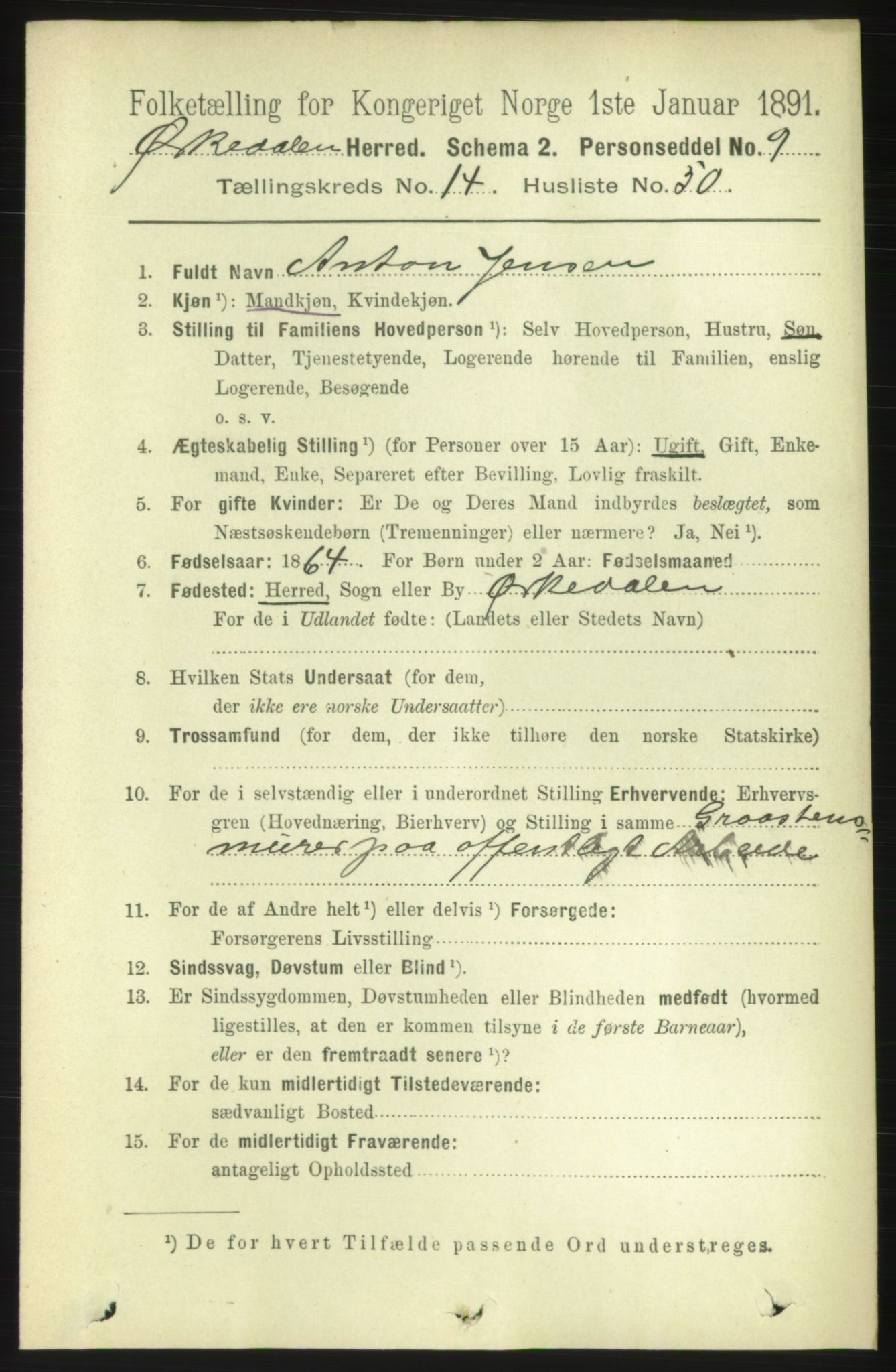 RA, 1891 census for 1638 Orkdal, 1891, p. 6836