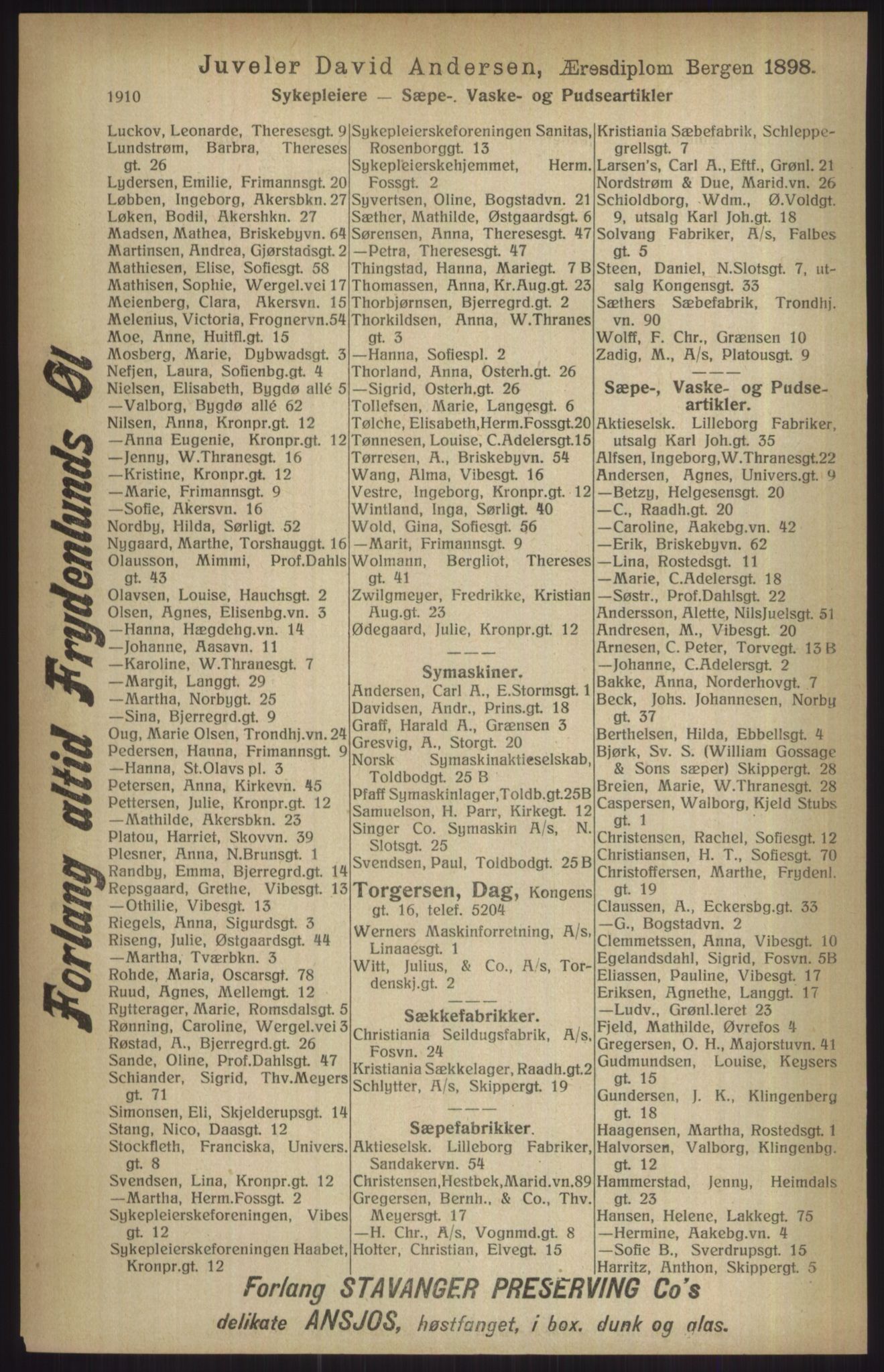 Kristiania/Oslo adressebok, PUBL/-, 1915, p. 1910