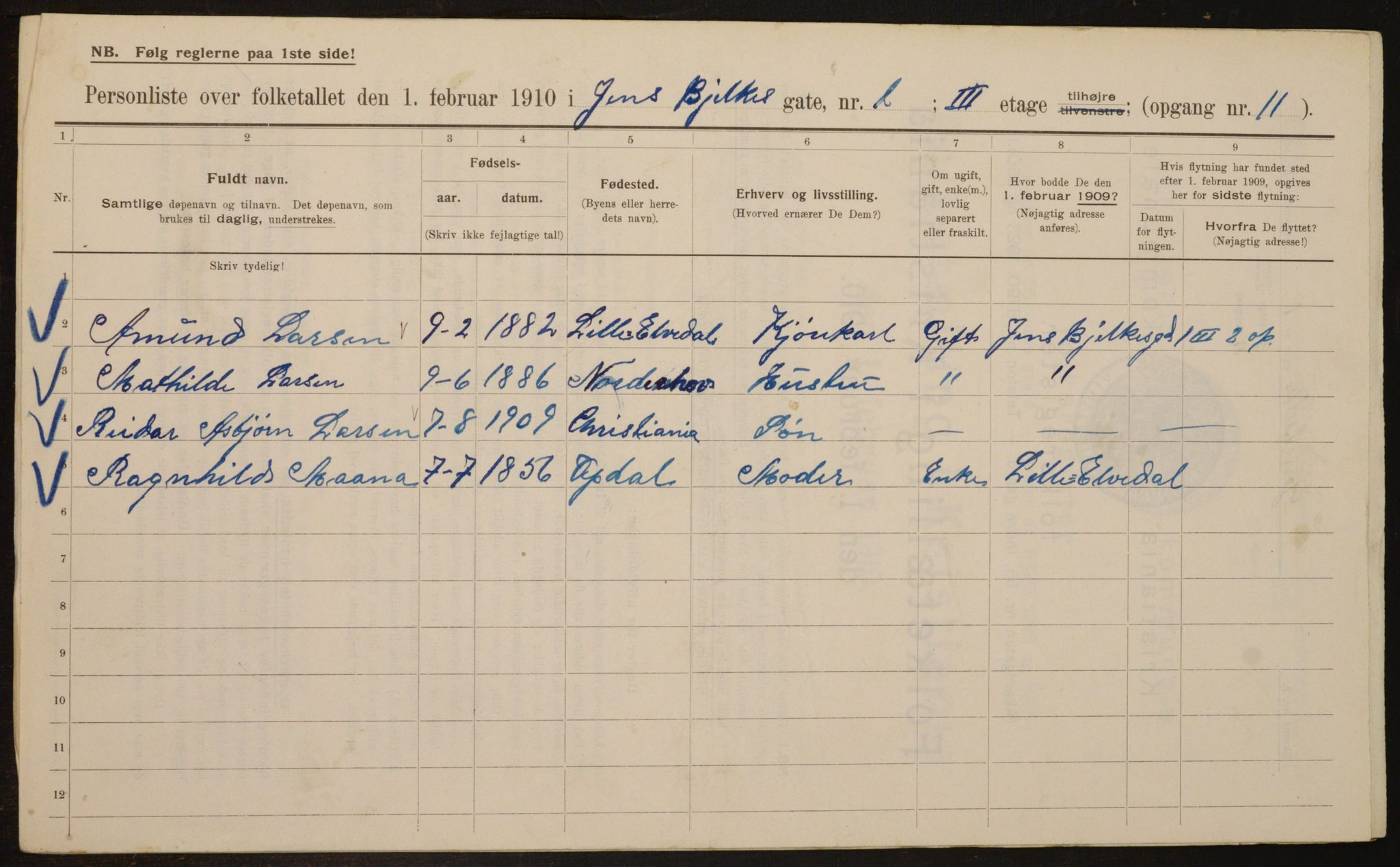 OBA, Municipal Census 1910 for Kristiania, 1910, p. 44151