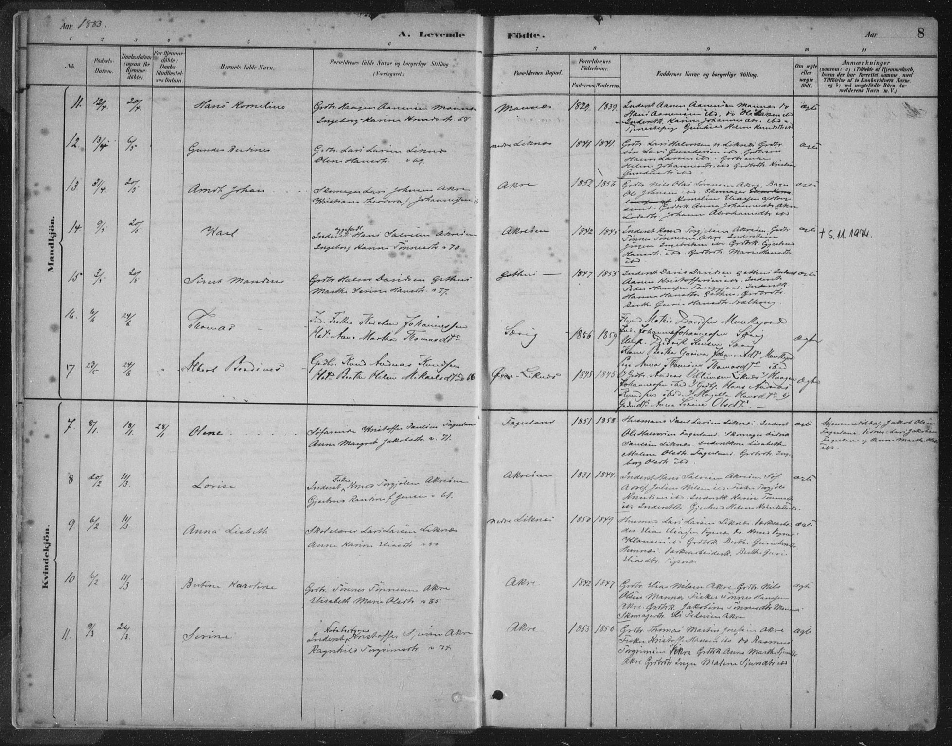 Kopervik sokneprestkontor, AV/SAST-A-101850/H/Ha/Haa/L0004: Parish register (official) no. A 4, 1882-1905, p. 8