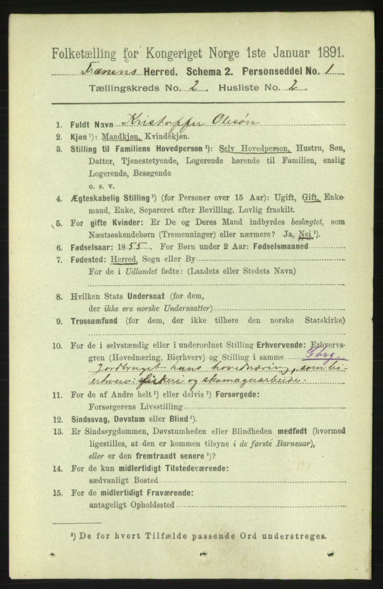 RA, 1891 census for 1548 Fræna, 1891, p. 491