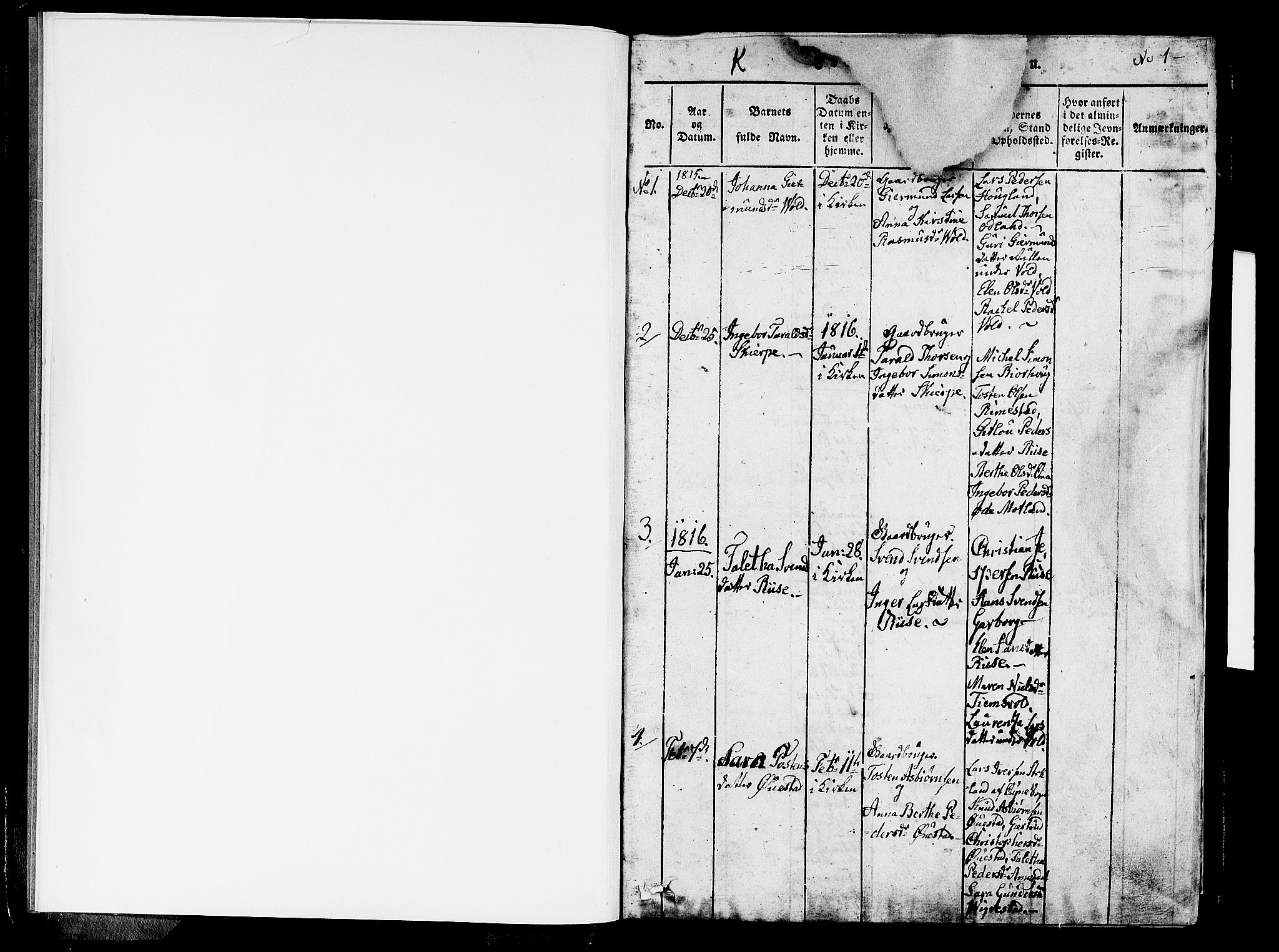 Hå sokneprestkontor, SAST/A-101801/001/30BA/L0003: Parish register (official) no. A 3, 1815-1825, p. 1
