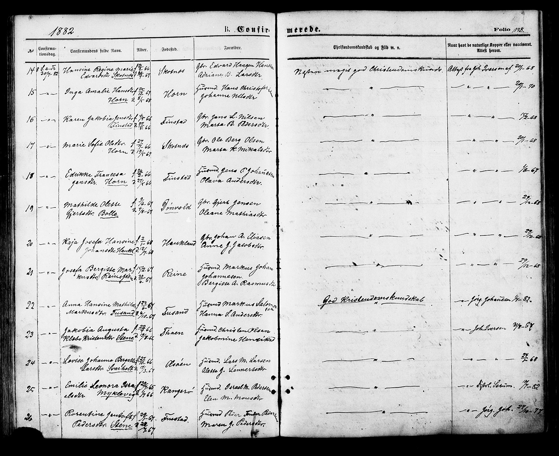 Ministerialprotokoller, klokkerbøker og fødselsregistre - Nordland, AV/SAT-A-1459/881/L1166: Parish register (copy) no. 881C03, 1876-1885, p. 128