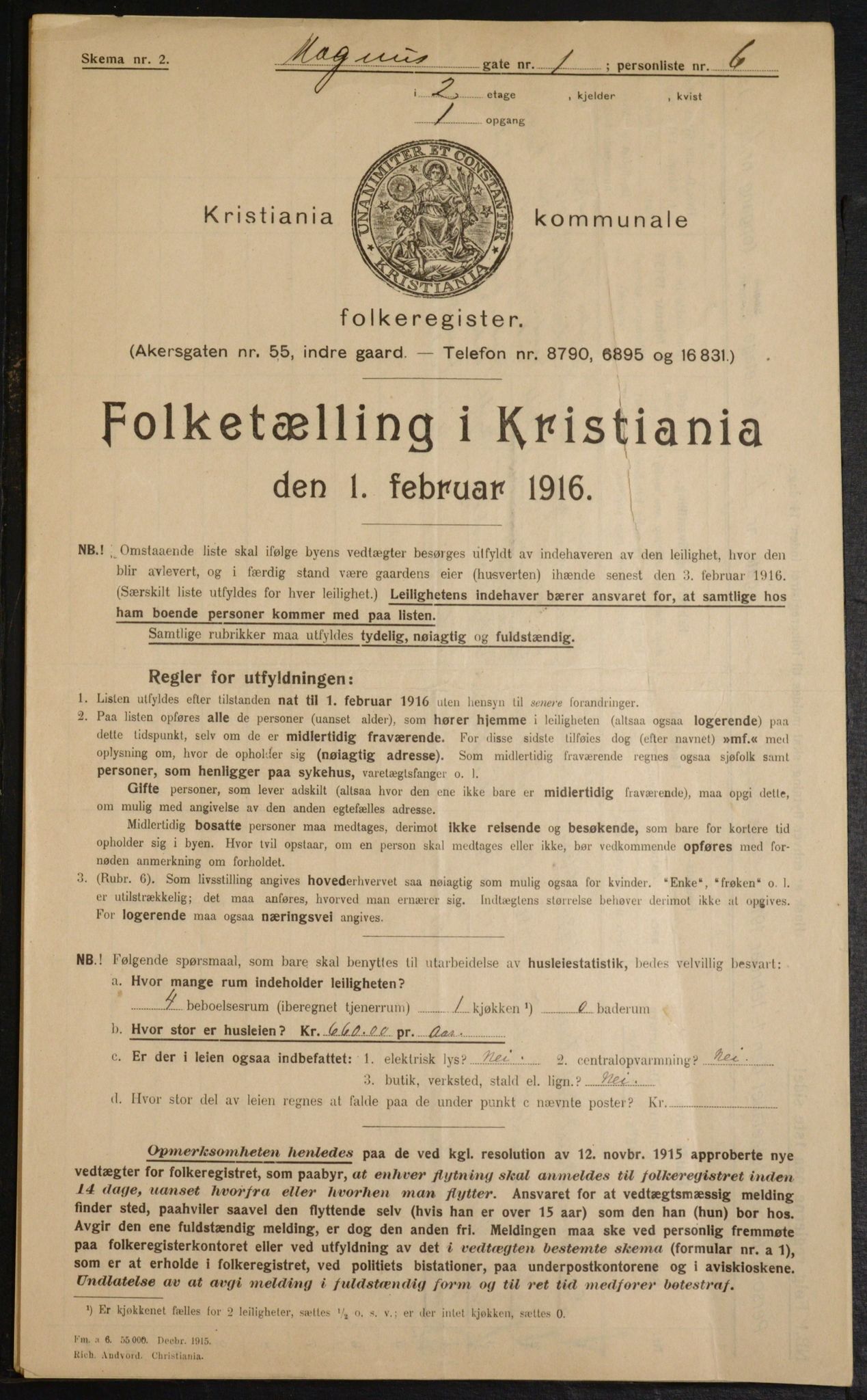 OBA, Municipal Census 1916 for Kristiania, 1916, p. 60562