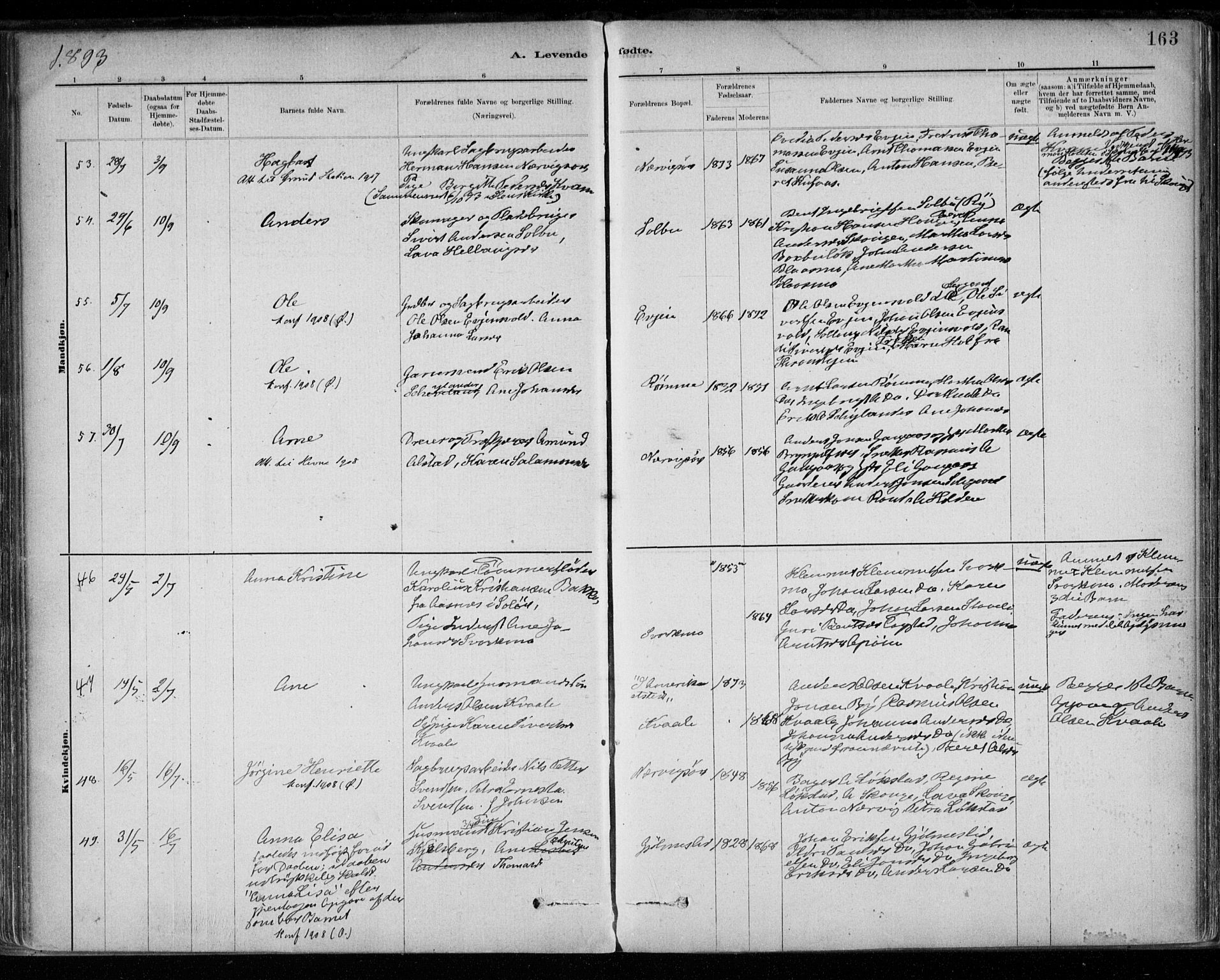 Ministerialprotokoller, klokkerbøker og fødselsregistre - Sør-Trøndelag, AV/SAT-A-1456/668/L0809: Parish register (official) no. 668A09, 1881-1895, p. 163