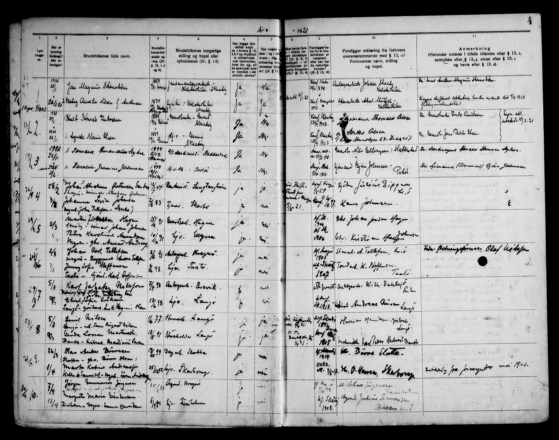 Skåtøy kirkebøker, AV/SAKO-A-304/H/Ha/L0001: Banns register no. 1, 1919-1961, p. 4