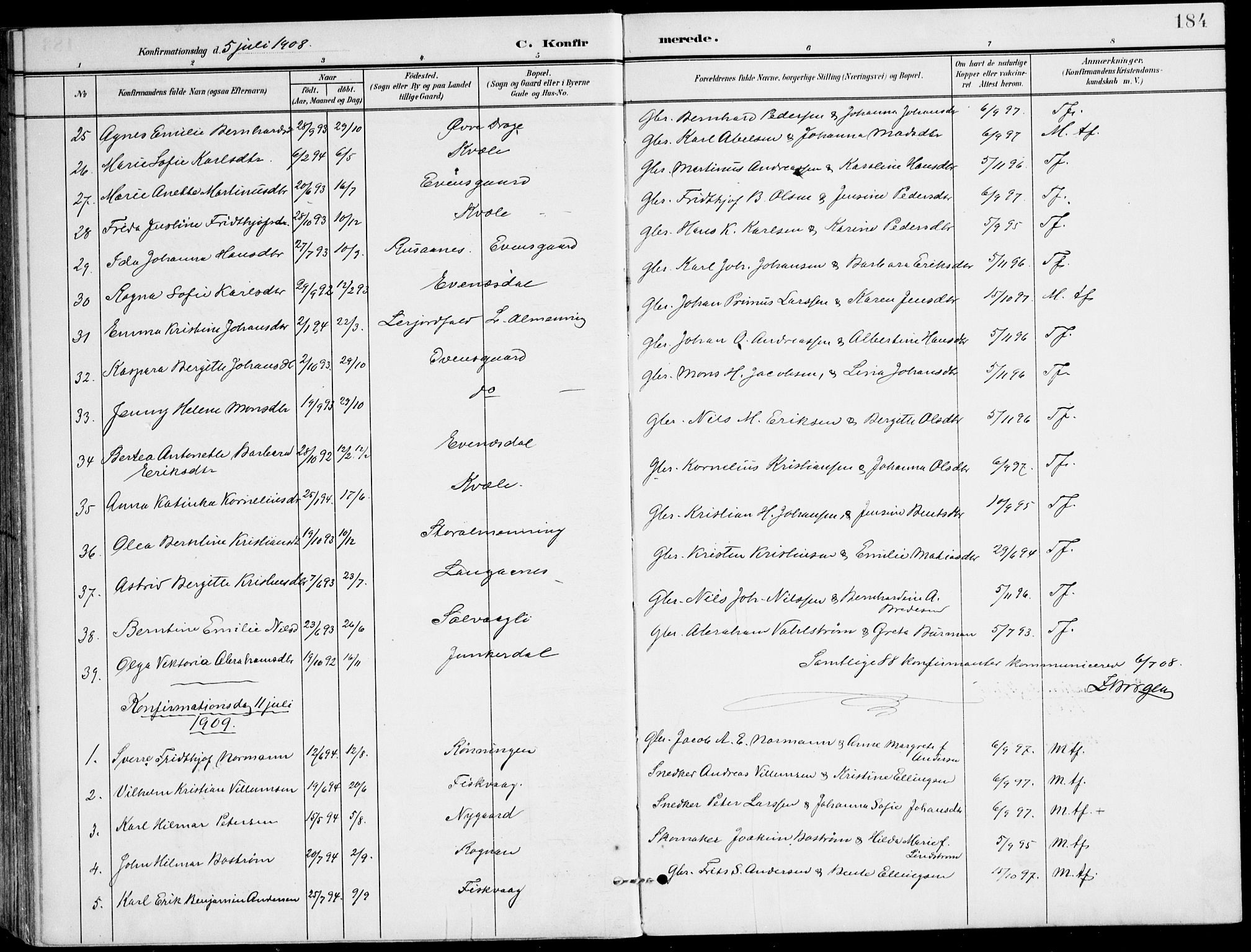 Ministerialprotokoller, klokkerbøker og fødselsregistre - Nordland, SAT/A-1459/847/L0672: Parish register (official) no. 847A12, 1902-1919, p. 184