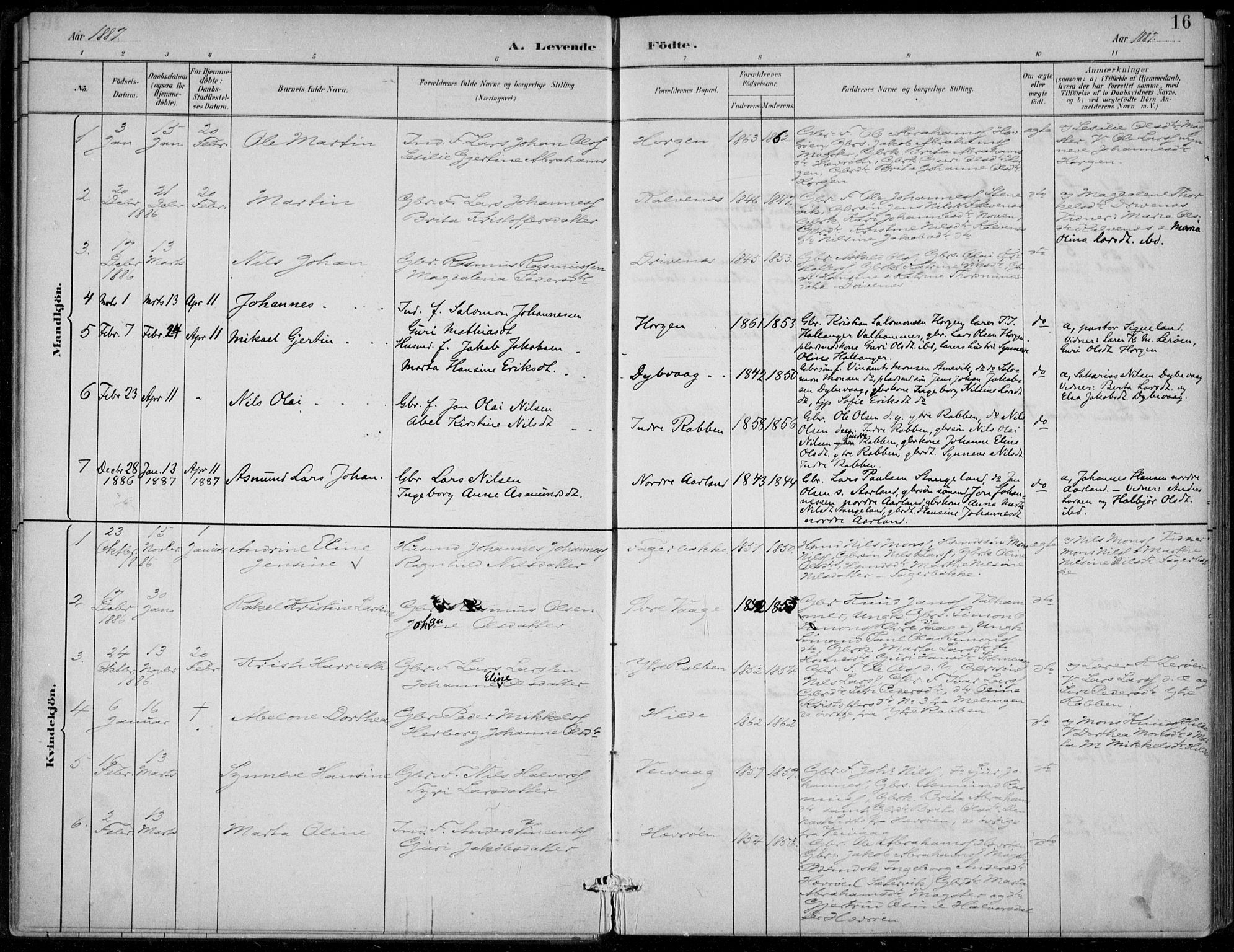 Sund sokneprestembete, AV/SAB-A-99930: Parish register (official) no. D 1, 1882-1899, p. 16