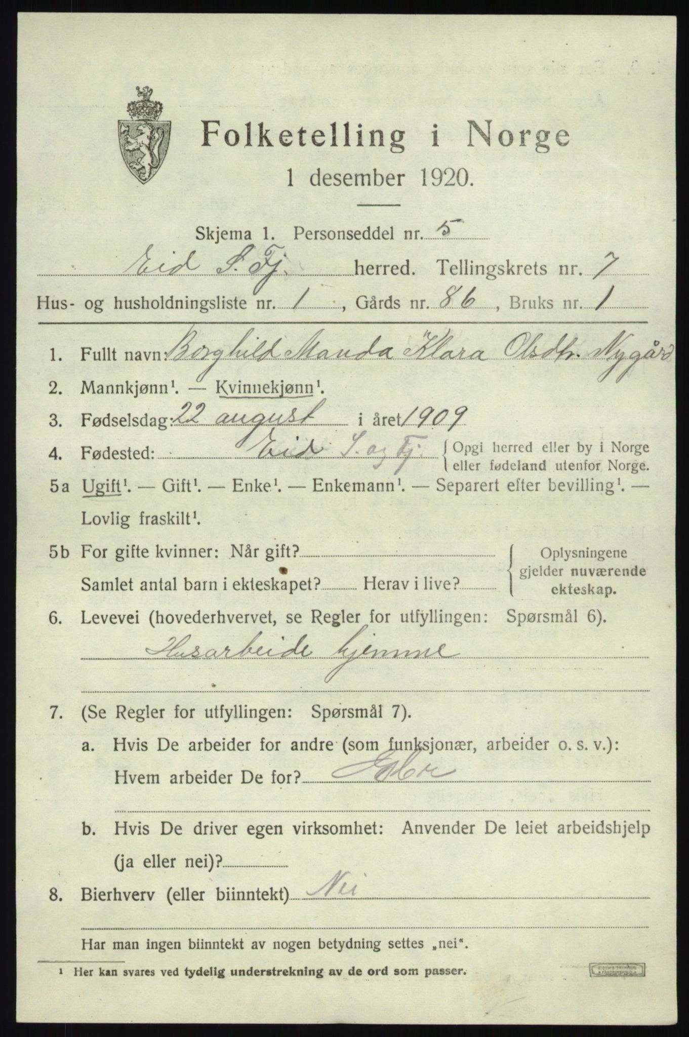 SAB, 1920 census for Eid, 1920, p. 3480